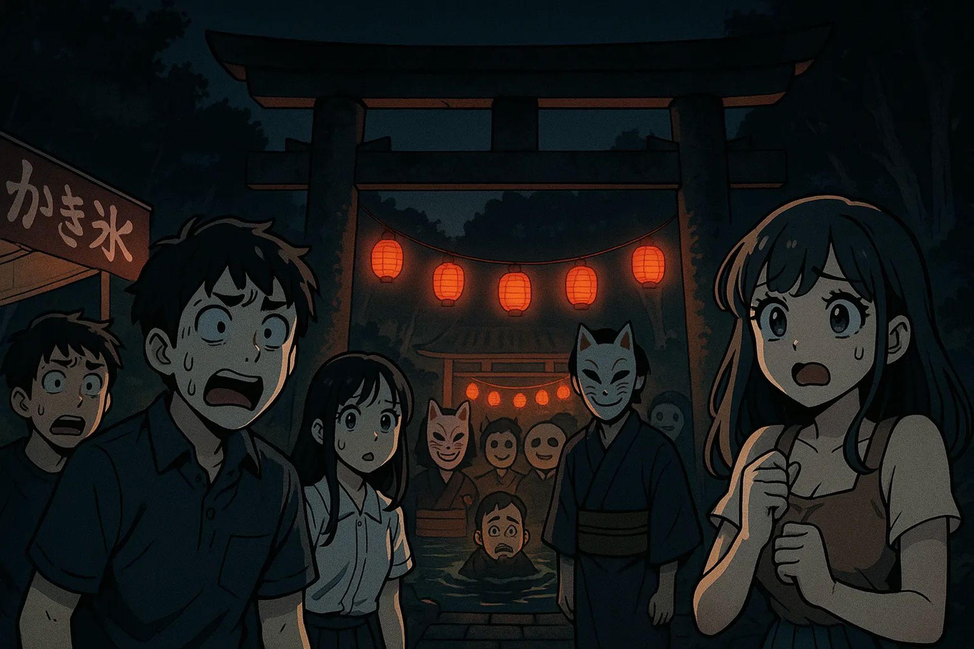 Japanese Ghost Story illustration "title: Midnight Festival"