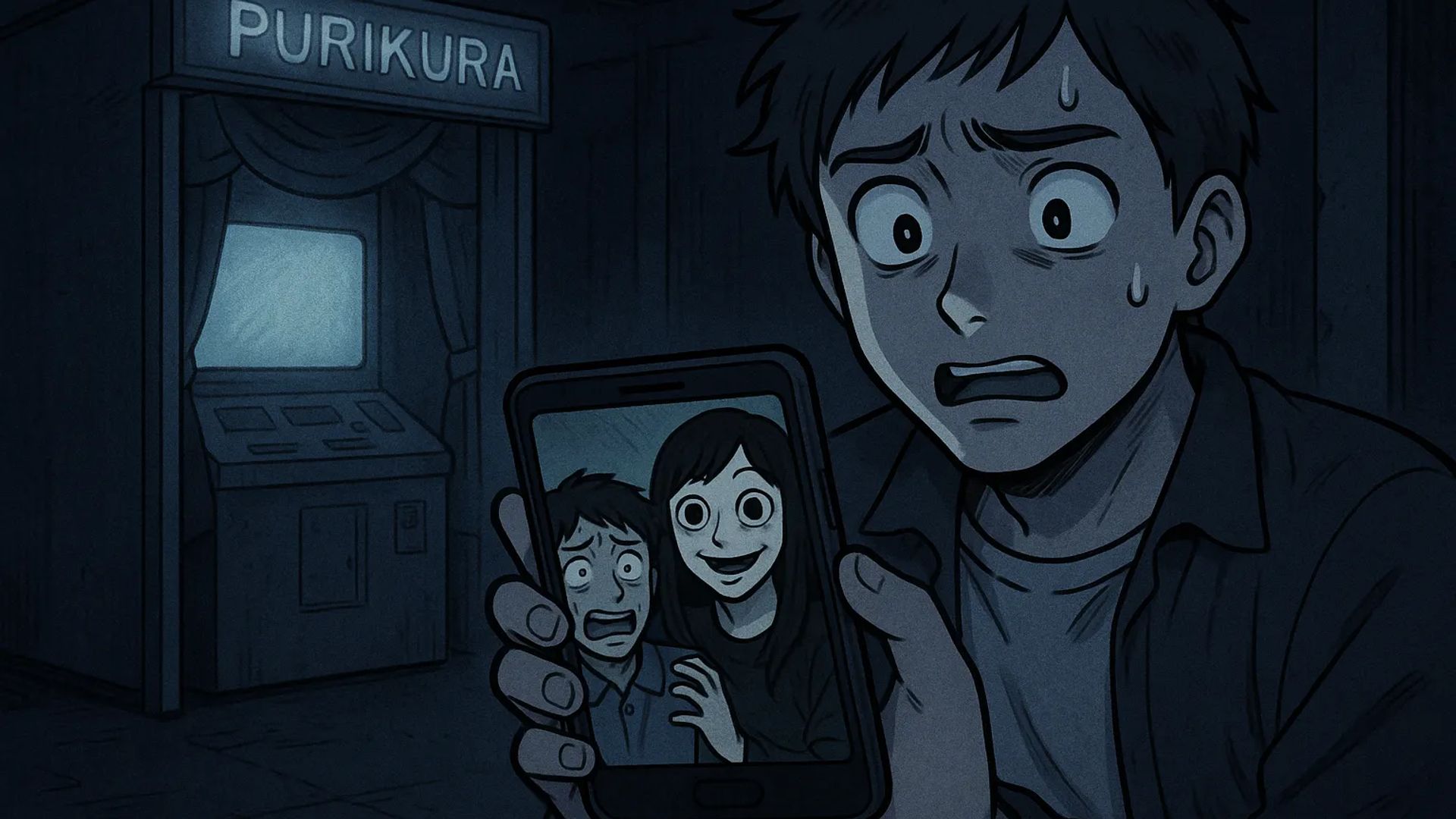 Japanese Ghost Story illustration "title: The Old Purikura Booth"