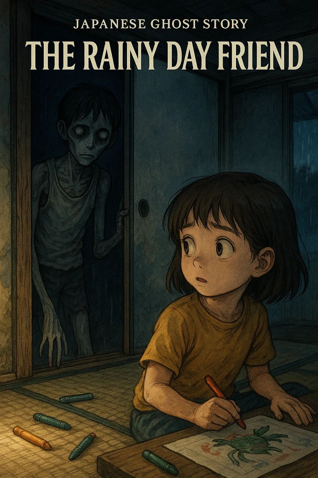 Japanese Ghost Story illustration "title: The Rainy Day Friend"