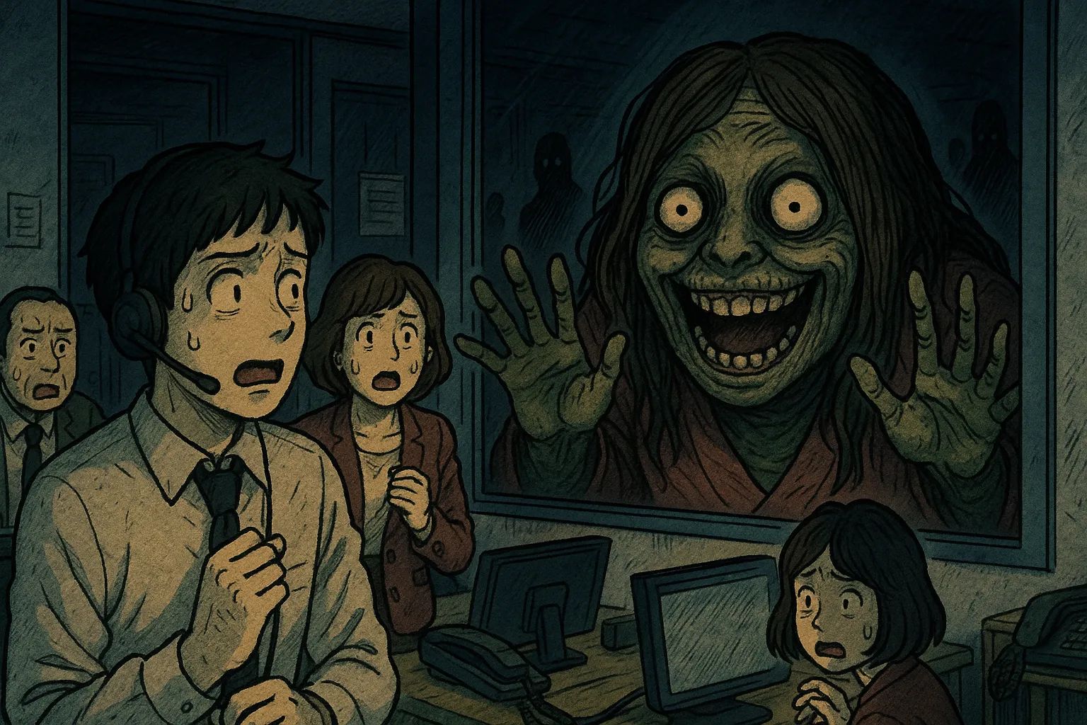Japanese Ghost Story illustration "title: The Telemarketing Caller"