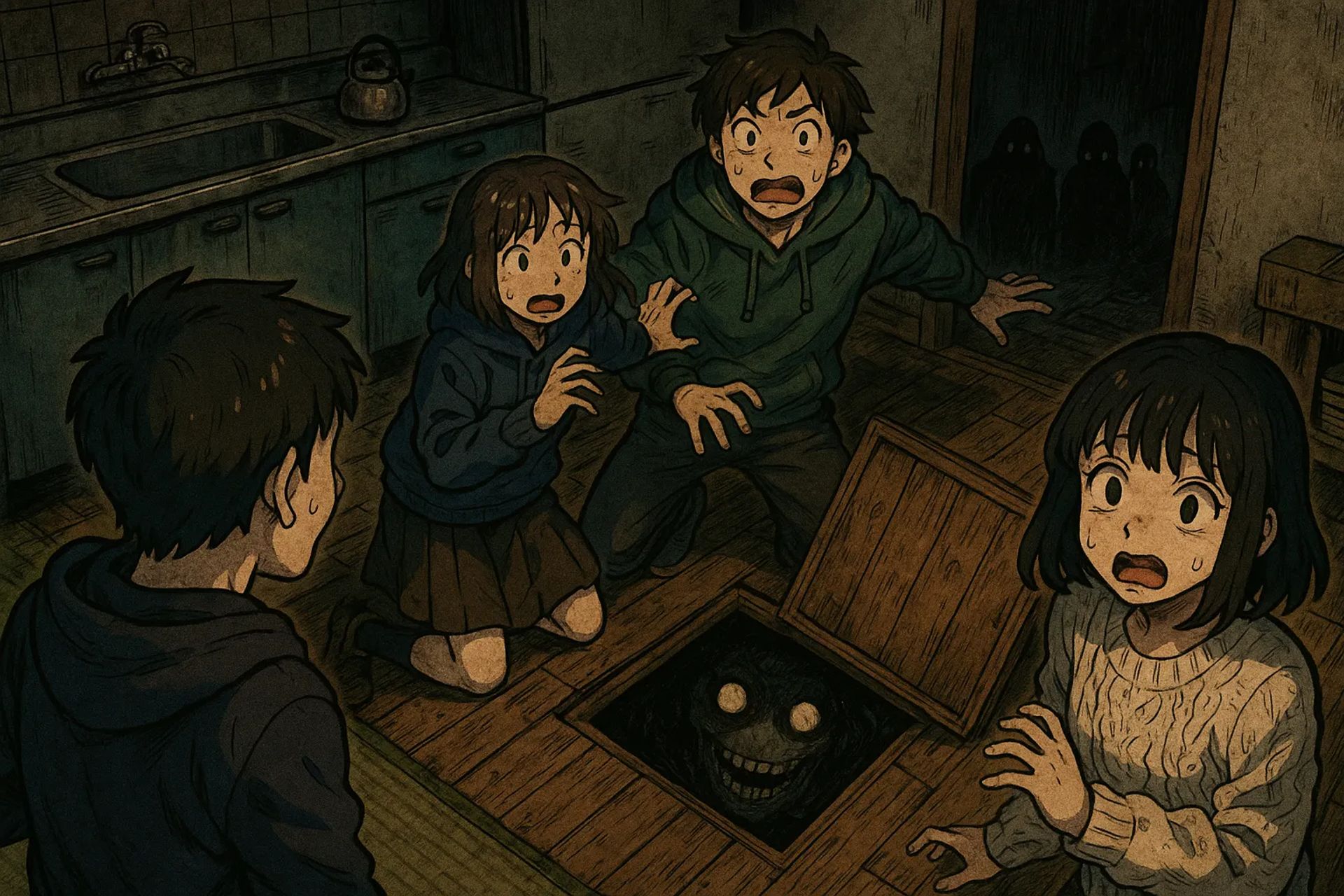 Japanese Ghost Story illustration "title: PIT Storage Trapdoor"