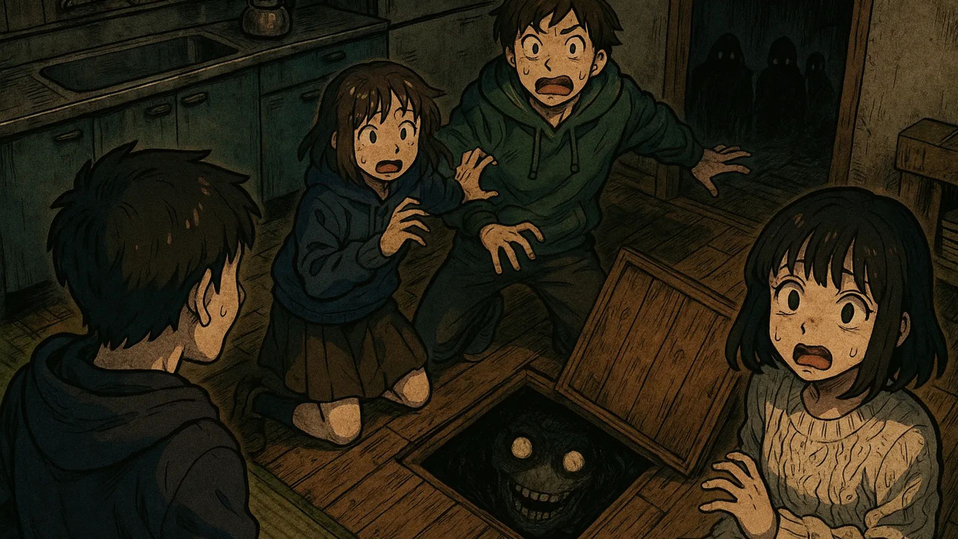 Japanese Ghost Story illustration "title: PIT Storage Trapdoor"