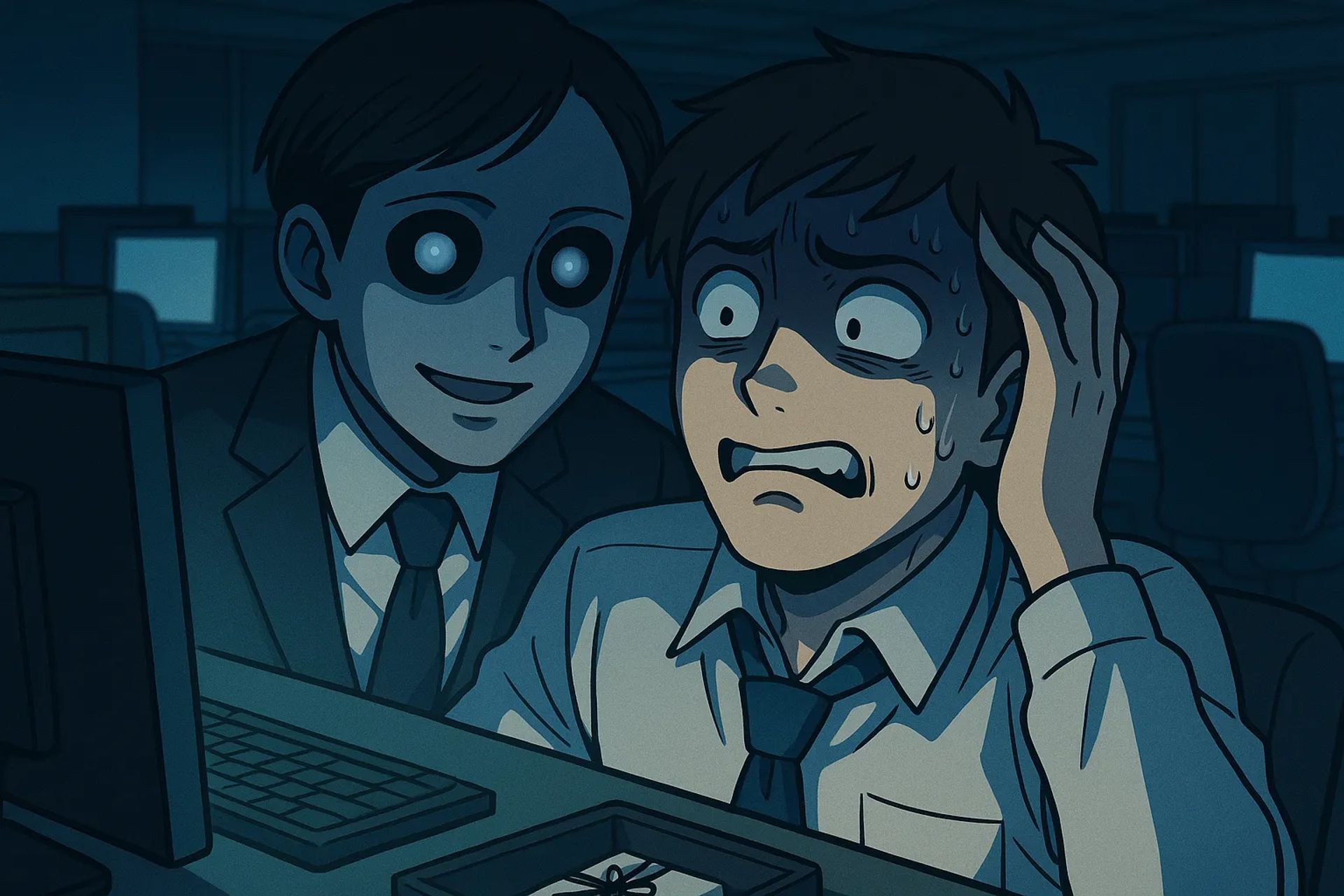 Japanese Ghost Story illustration "title: The Coworker Who Came Back"