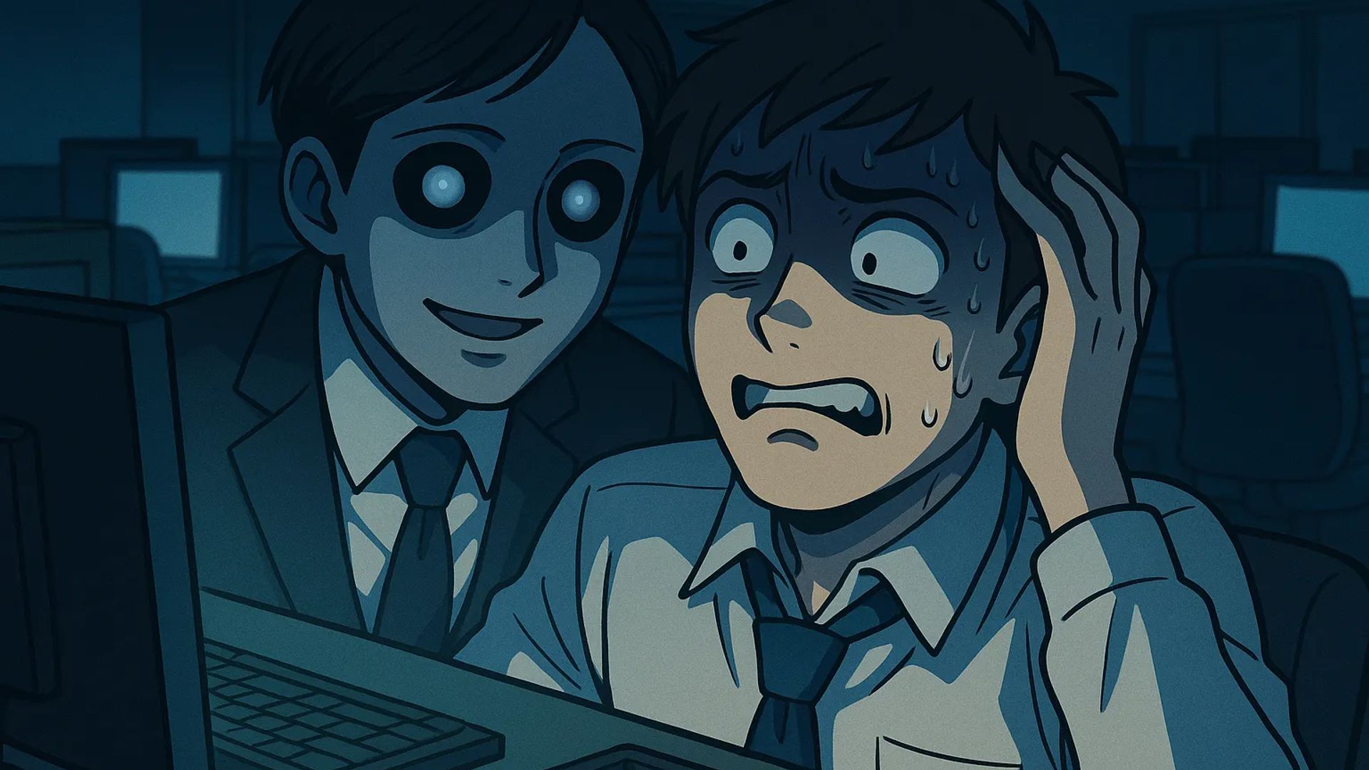 Japanese Ghost Story illustration "title: The Coworker Who Came Back"