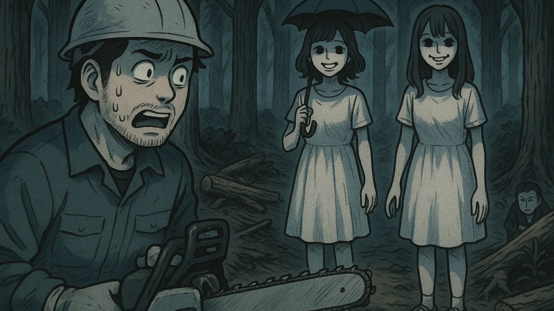 Japanese Ghost Story illustration "title: The Forest Girls"