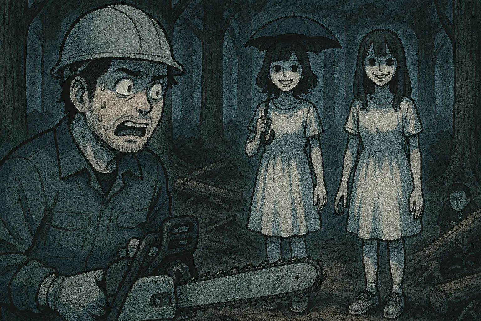 Japanese Ghost Story illustration "title: The Forest Girls"
