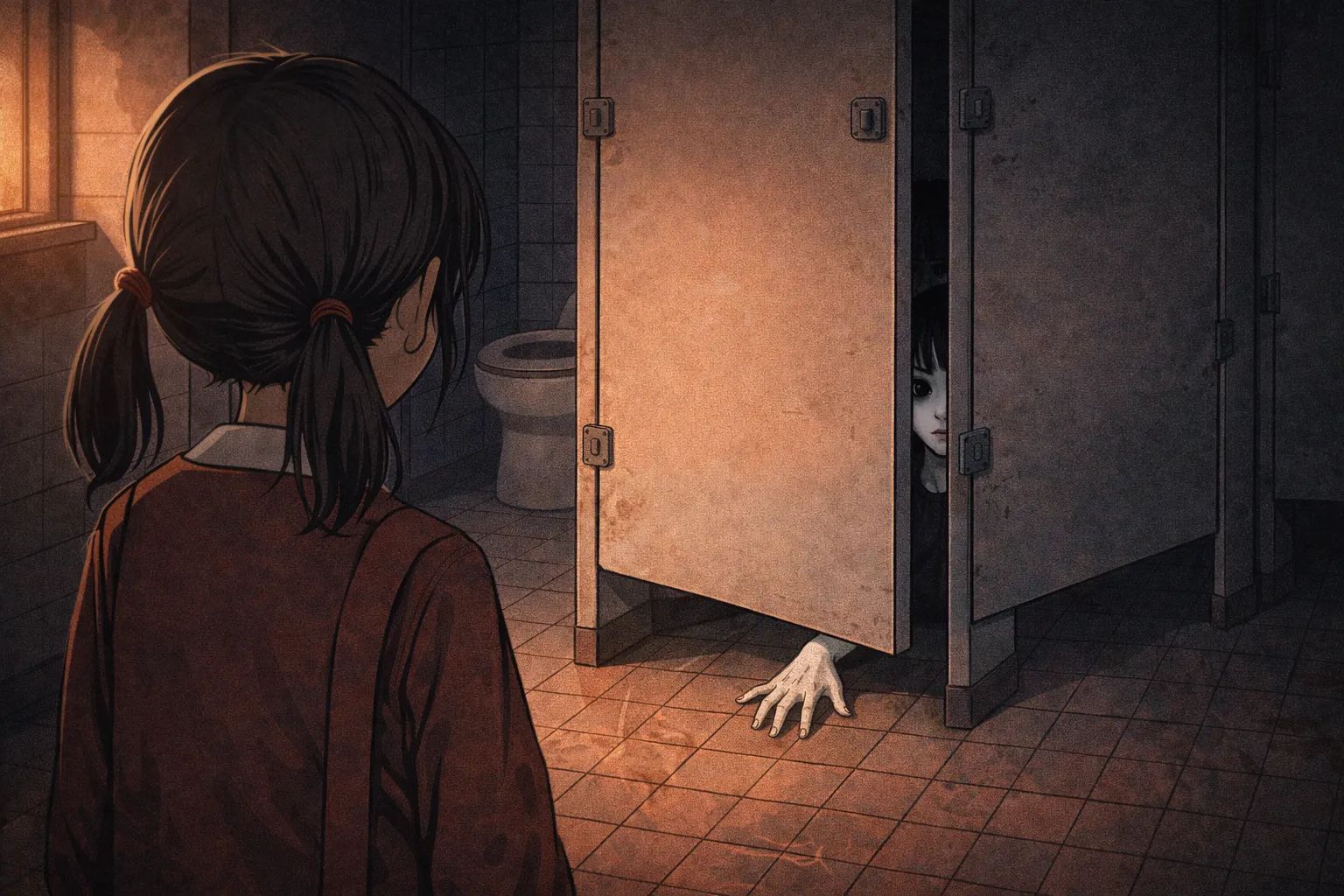 Japanese Ghost Story illustration "title: Memories of Hanako in the toilet"