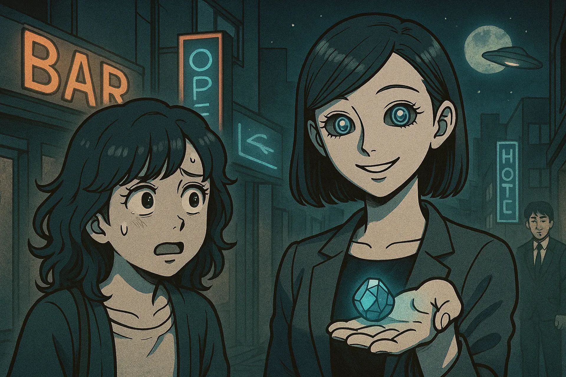 Japanese Ghost Story illustration "title: The Alien's Arrival"