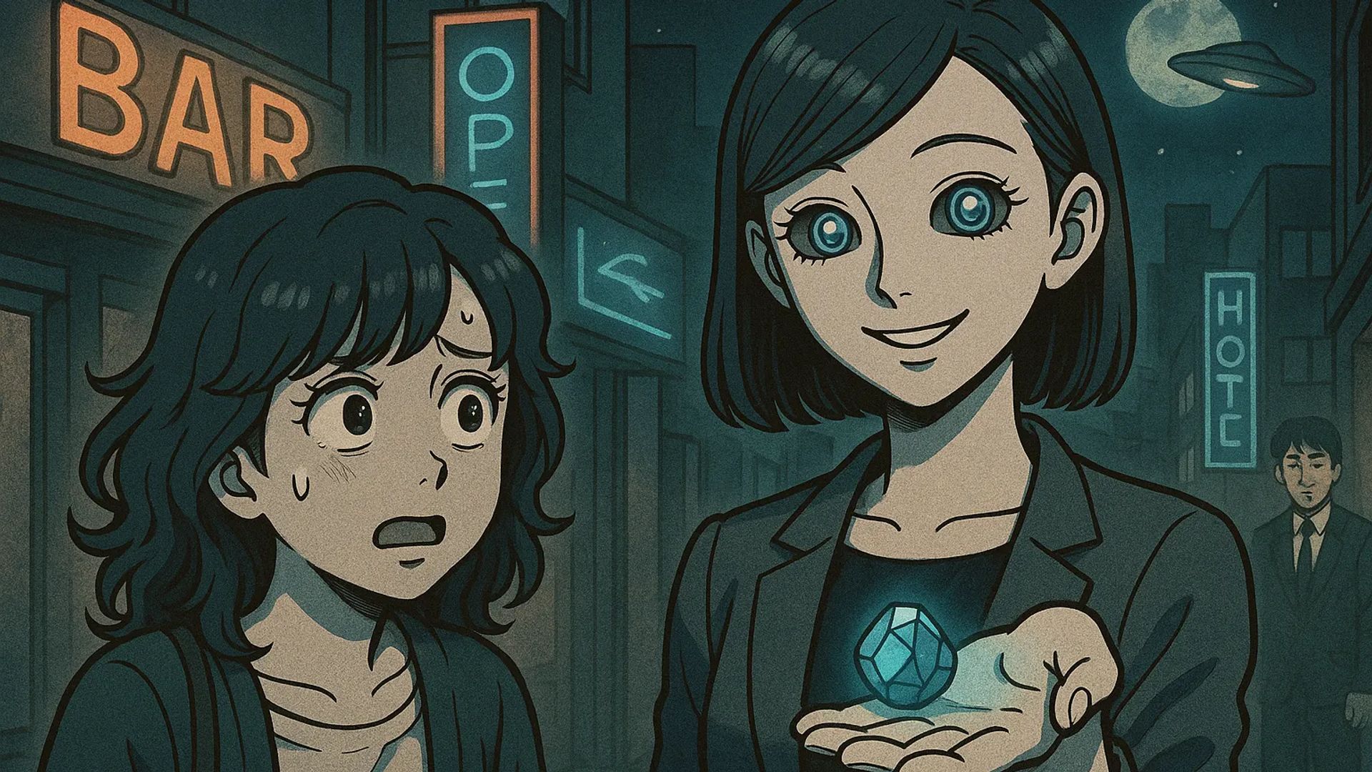 Japanese Ghost Story illustration "title: The Alien's Arrival"