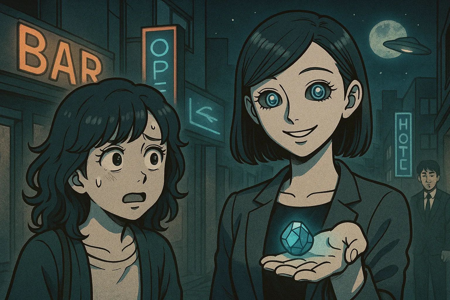 Japanese Ghost Story illustration "title: The Alien's Arrival"