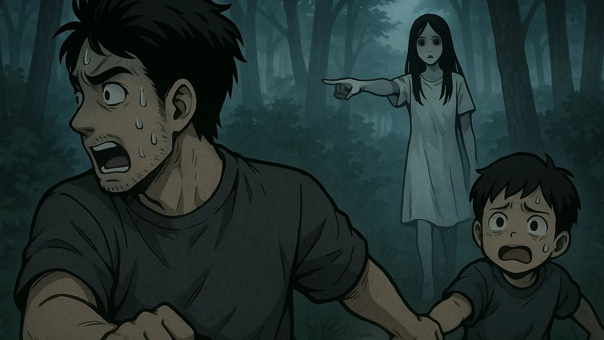 Japanese Ghost Story illustration "title: Early morning bug hunting"