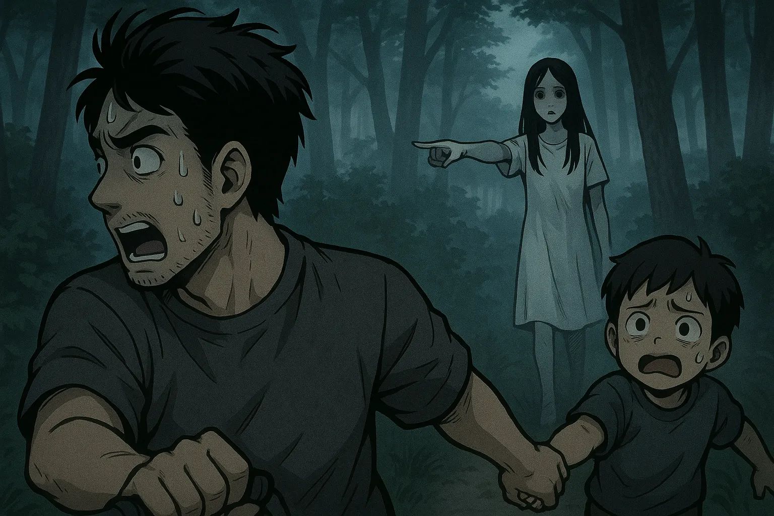 Japanese Ghost Story illustration "title: Early morning bug hunting"