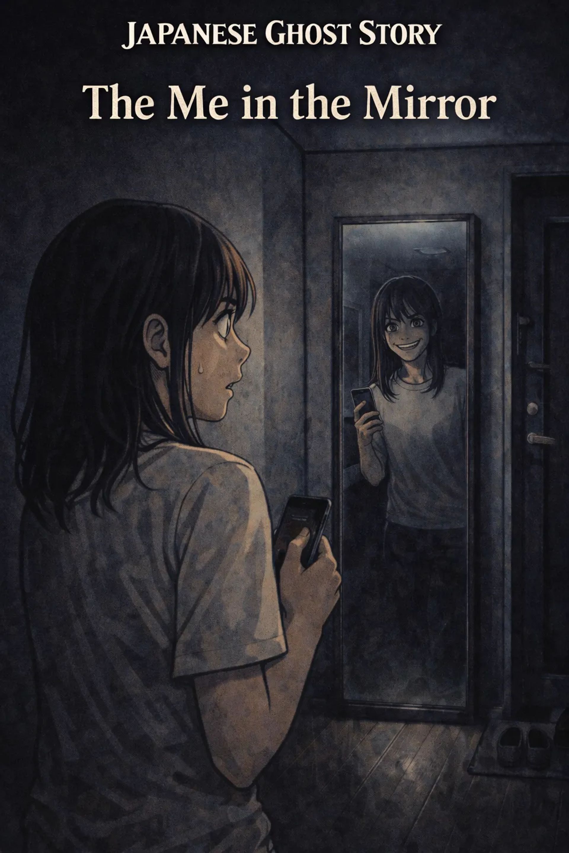 Japanese Ghost Story illustration "title: The Me in the Mirror"