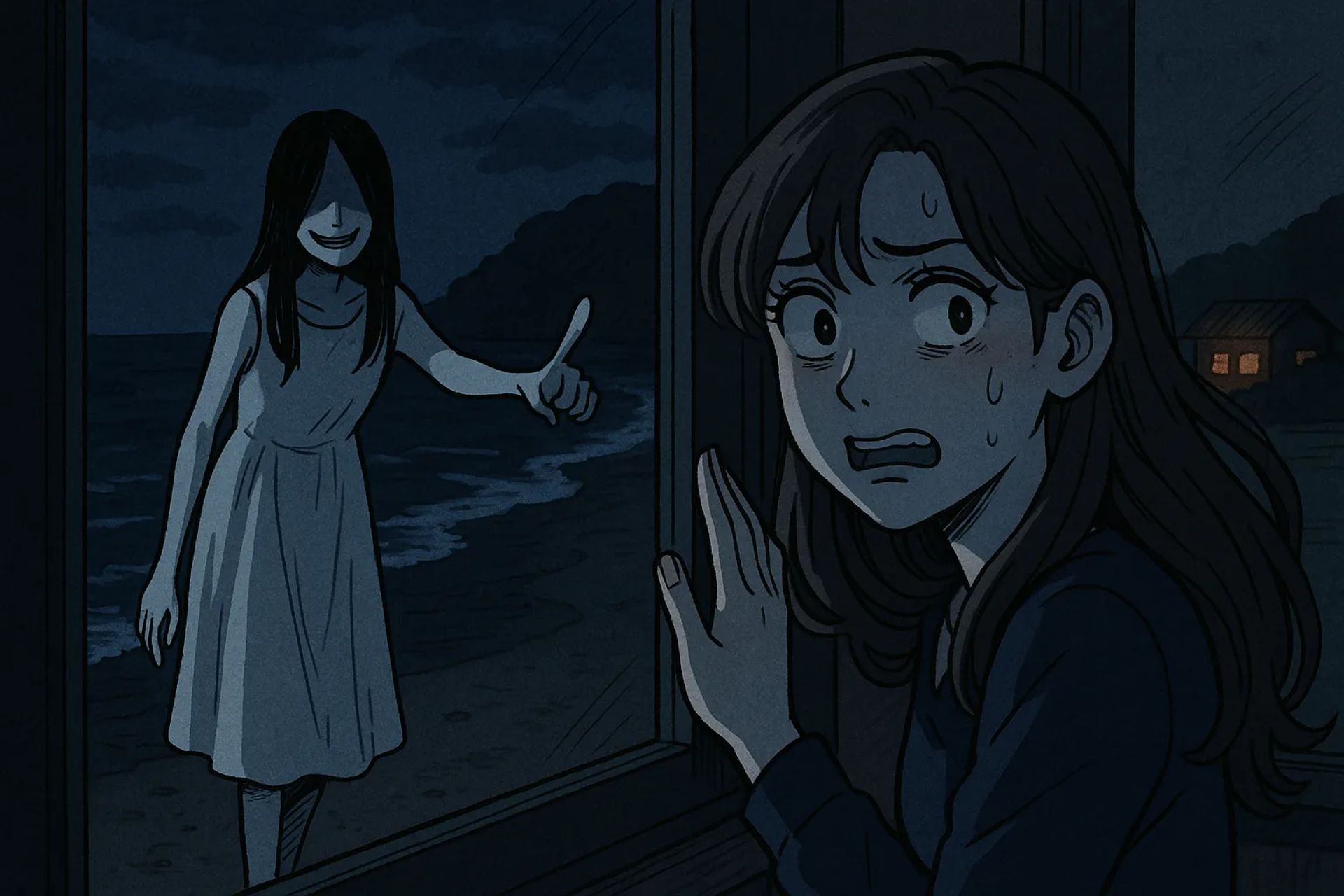 Japanese Ghost Story illustration "title: The Allure of the Autumn Sea"