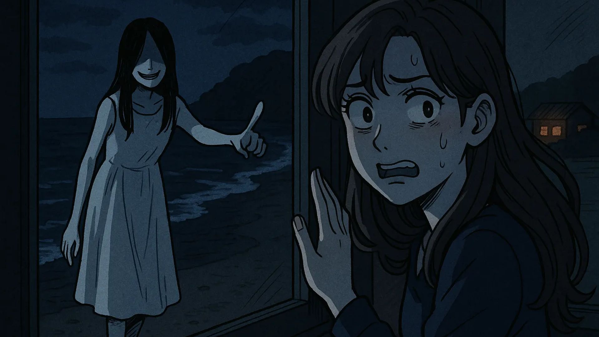 Japanese Ghost Story illustration "title: The Allure of the Autumn Sea"