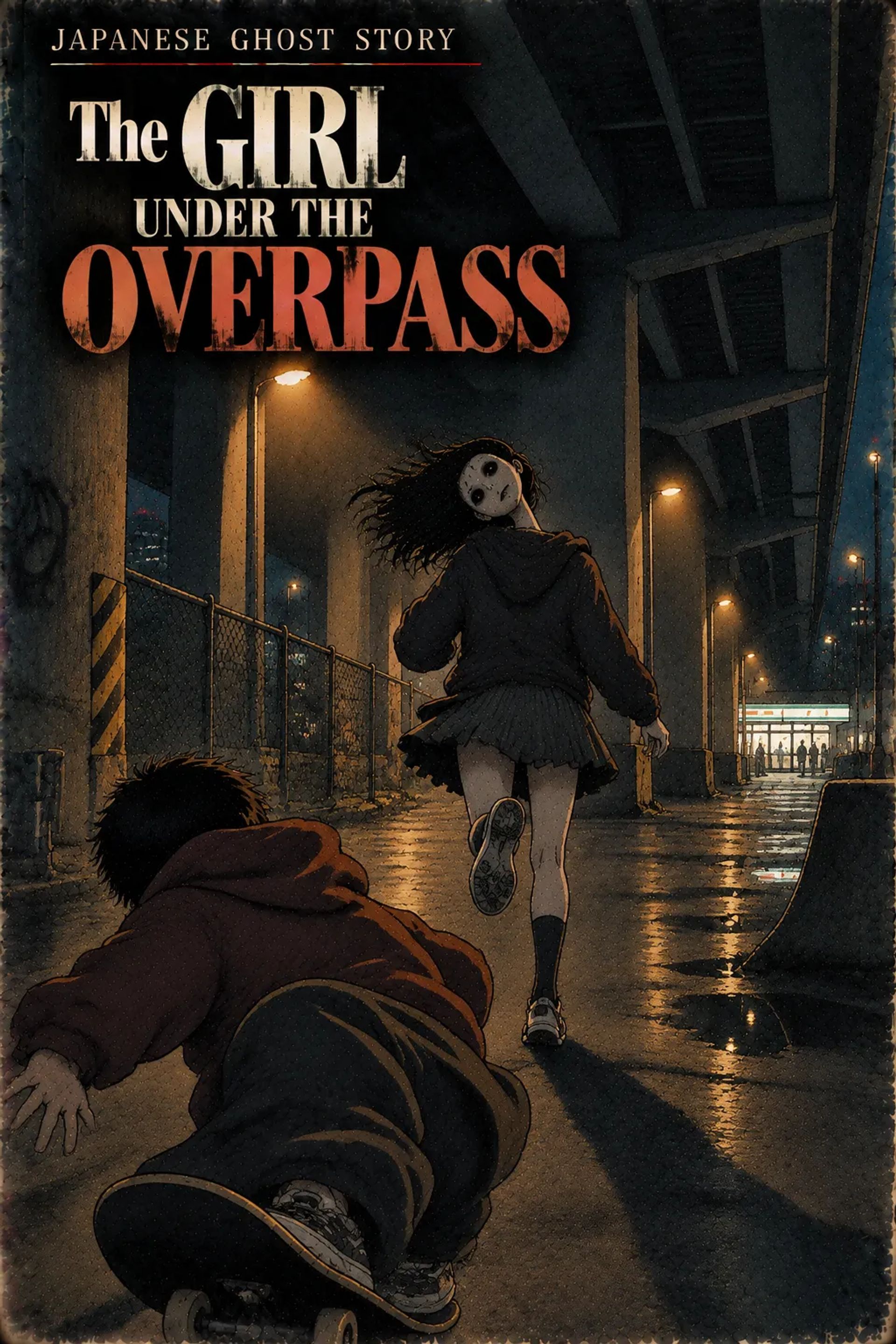 Japanese Ghost Story illustration "title: The Girl Under the Overpass"