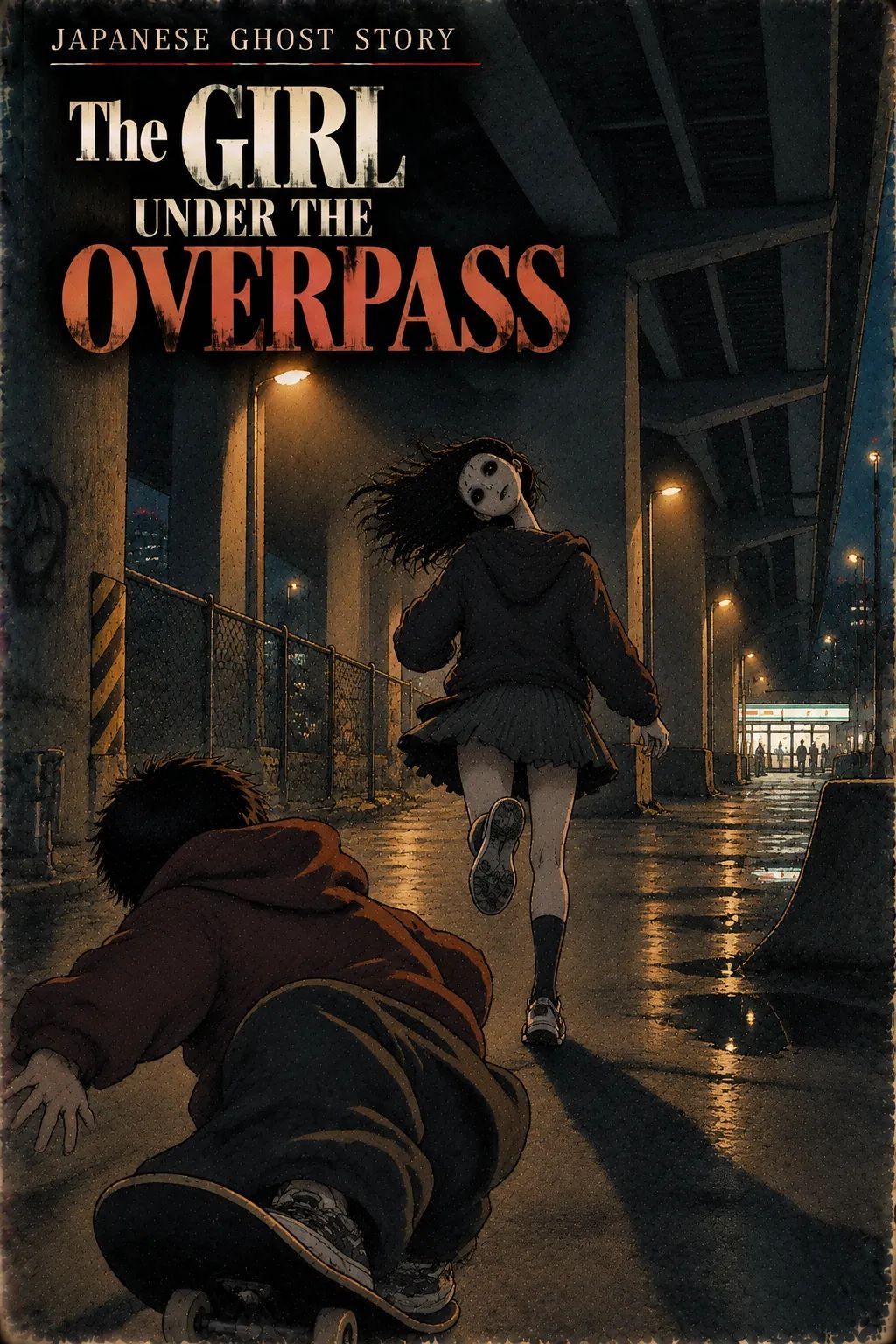 Japanese Ghost Story illustration "title: The Girl Under the Overpass"