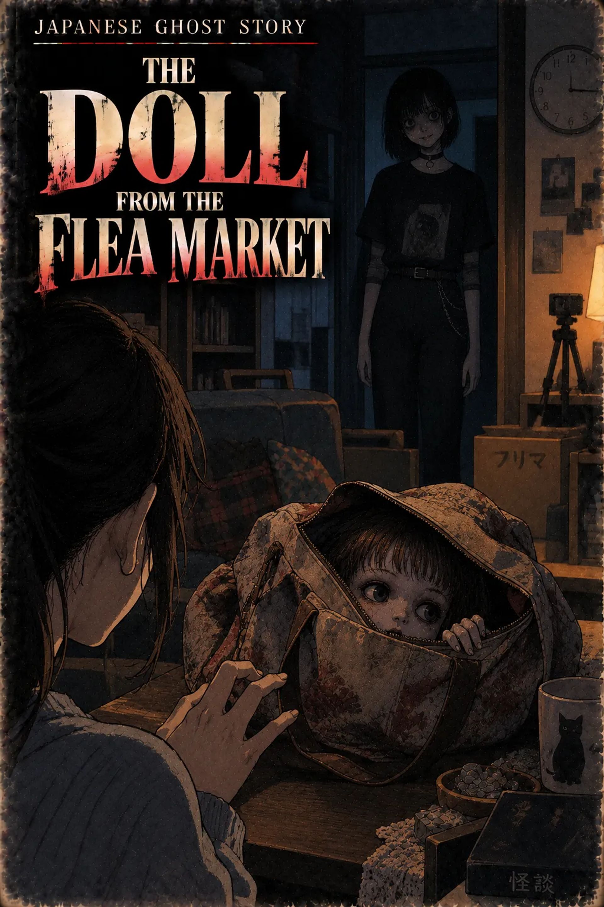 Japanese Ghost Story illustration "title: The Doll from the Flea Market"
