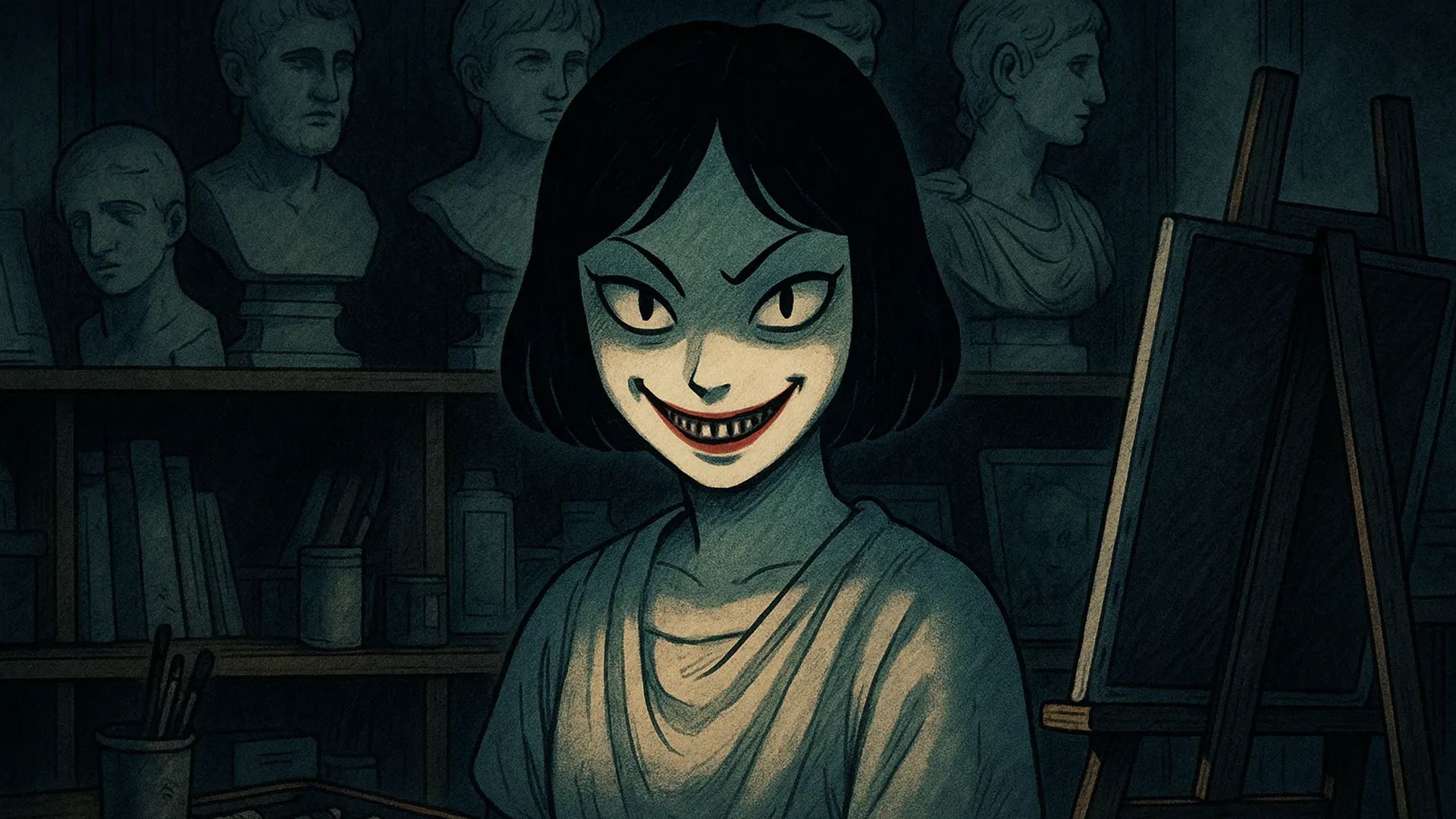 Japanese Ghost Story illustration "title: The Machiko of the Art Room"