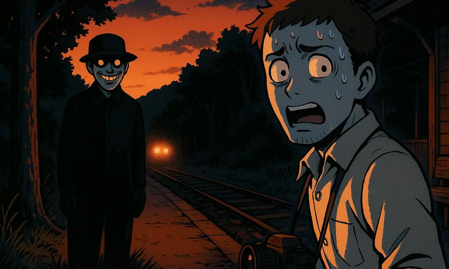 無人駅の人影