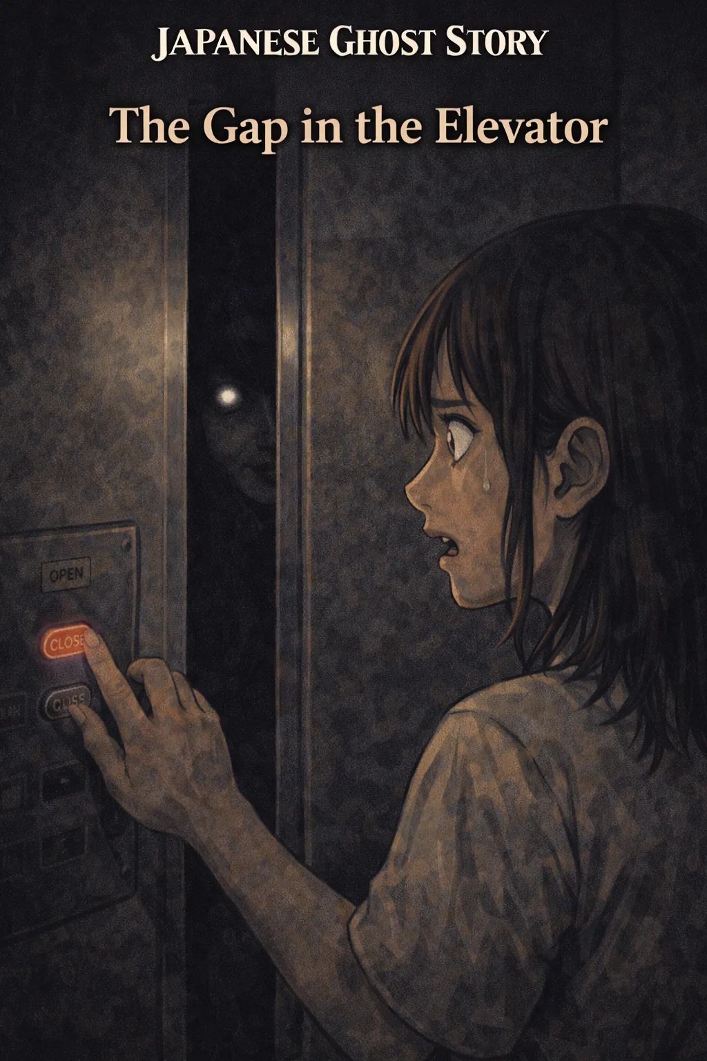 Japanese Ghost Story illustration "title: The Gap in the Elevator"