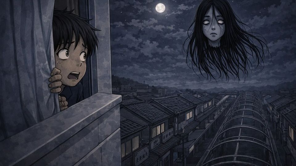 The Hidden Passage Back in the Showa era, my family ran a shop in a shopping street. Above the arcade roof, there was a narrow passage only locals knew about. As kids, we would sneak out at night and walk across it. The street below would be dark and quiet, completely different from the daytime. The Floating Head One night, I saw something floating above the roof. At first, I thought it was a bag. But it was a woman’s head. Her long hair hung down, almost touching the ground. It drifted slowly. Then it came to my window and knocked. I hid under my blanket until morning. A Shared Sight The next day, my friend said, “I’ve seen it too.” Apparently, it appeared sometimes at night. We stopped going up there. Trapped An older man from the shopping street decided to check. He climbed up at night. Then he stopped and said, “It’s there.” He led it carefully toward an abandoned shop and forced it inside. After that, it never appeared above the arcade again. Not Gone But that empty shop never kept tenants for long. Every time, they said the same thing. “At night, a woman’s head flies around inside.”