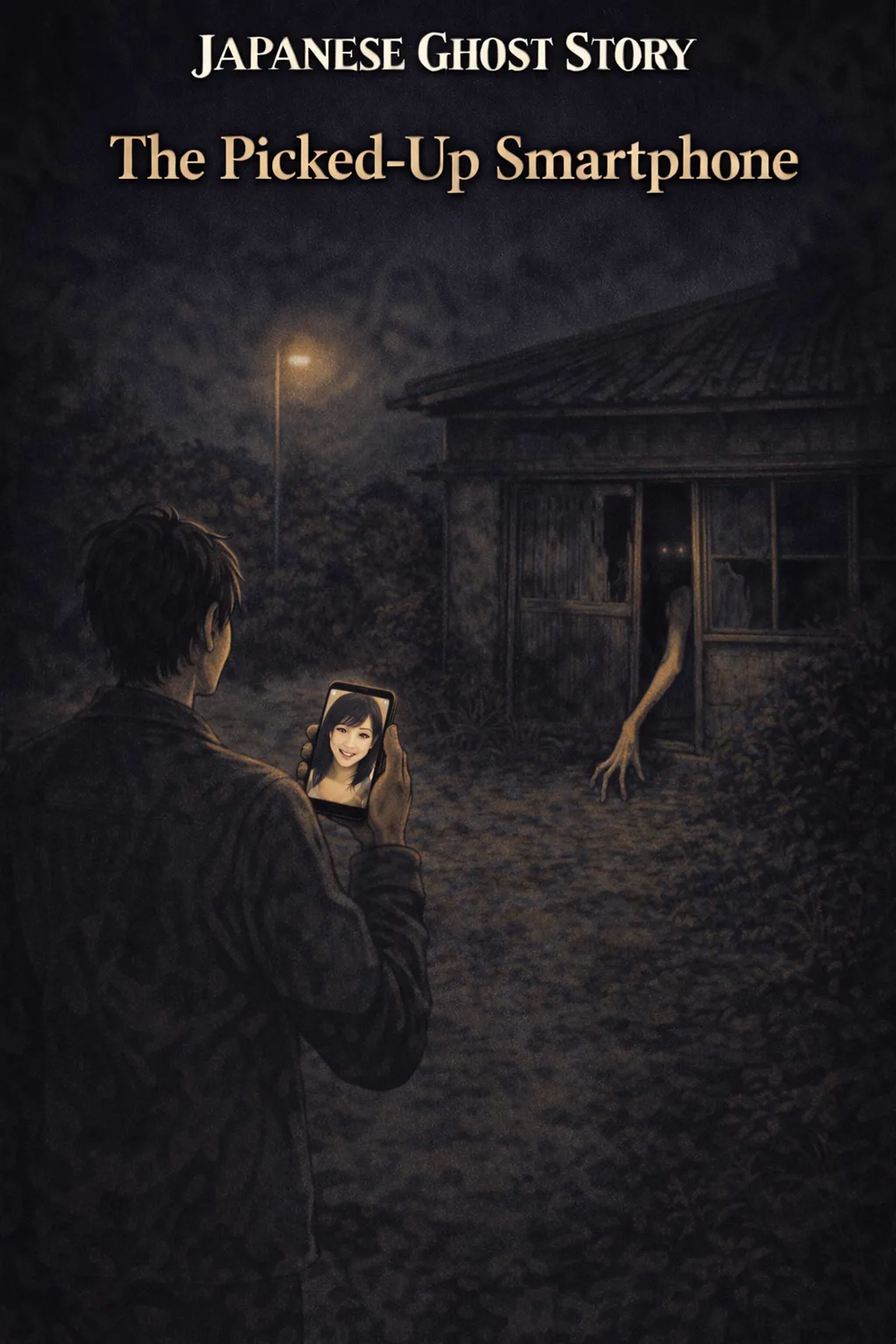 Japanese Ghost Story illustration "title: The Picked-Up Smartphone"