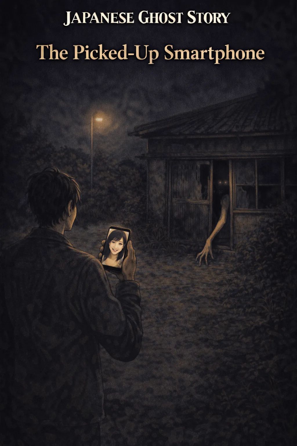 Japanese Ghost Story illustration "title: The Picked-Up Smartphone"