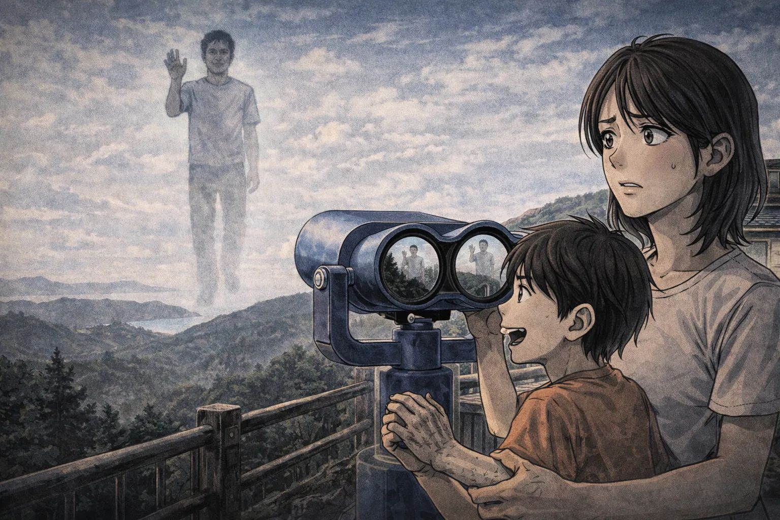Japanese Ghost Story illustration "title: The Telescope on the Mountain"