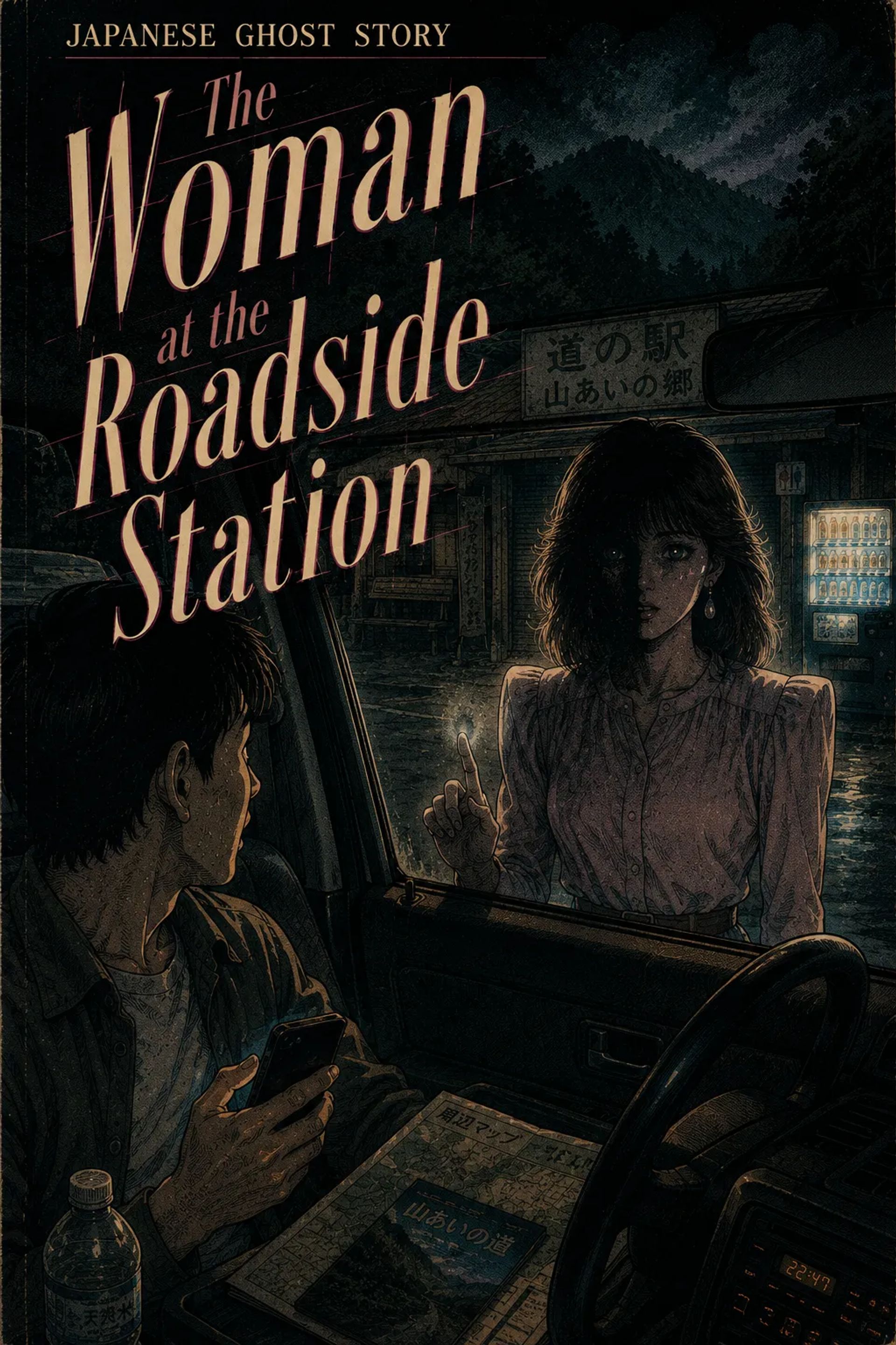 Japanese Ghost Story illustration "title: The Woman at the Roadside Station"