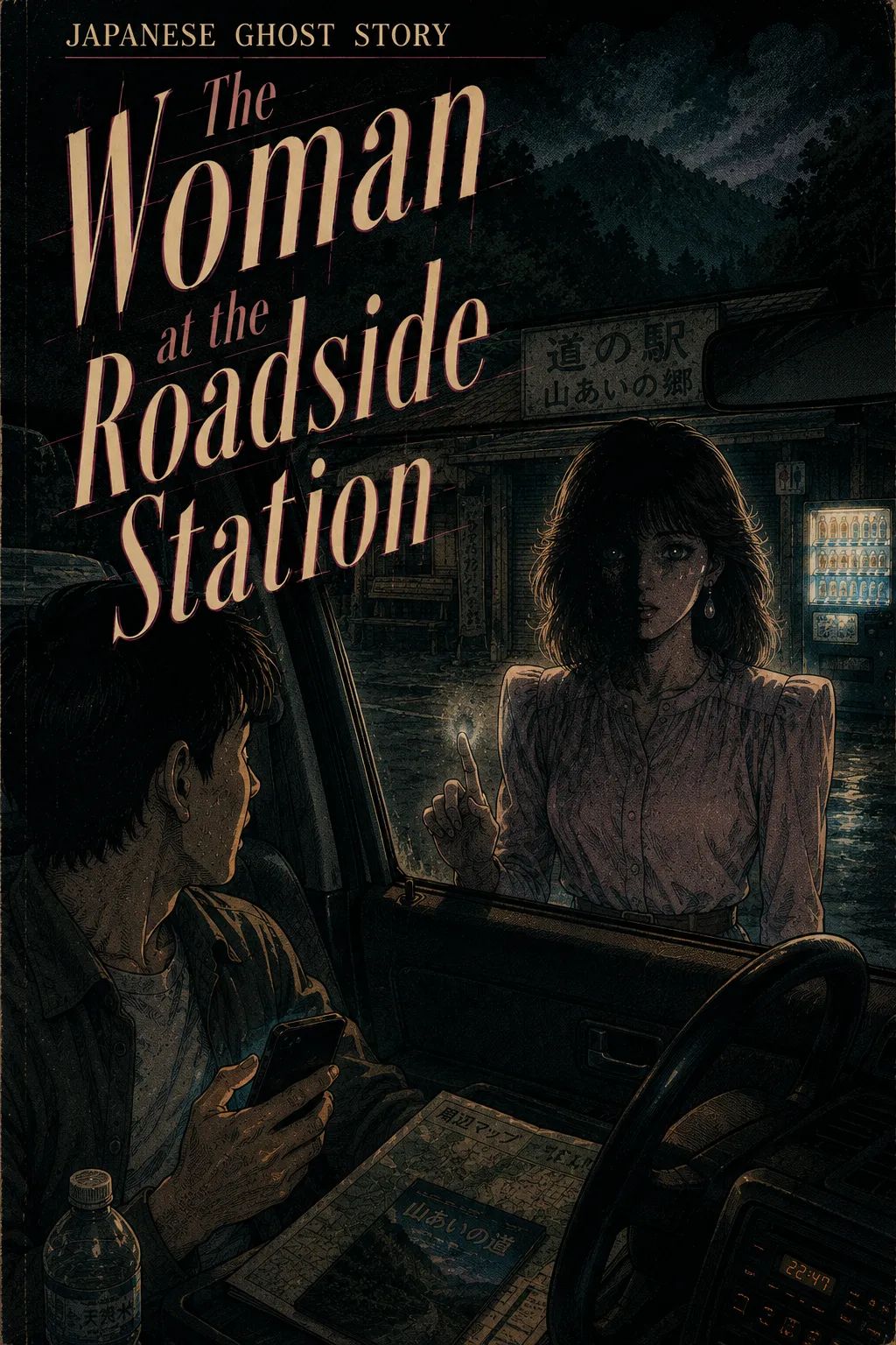 Japanese Ghost Story illustration "title: The Woman at the Roadside Station"