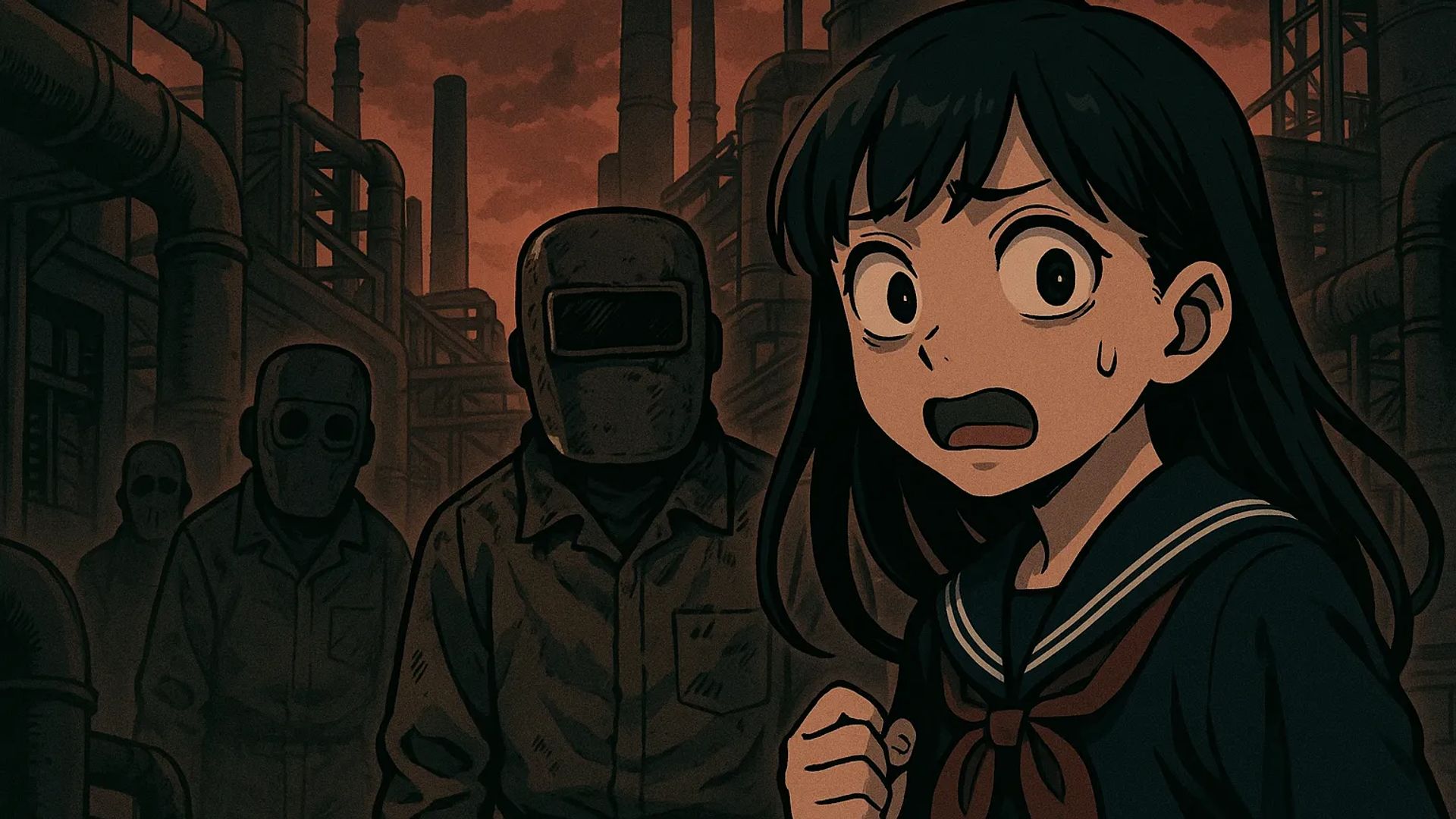 Japanese Ghost Story illustration "title: Unknown Industrial Zone"