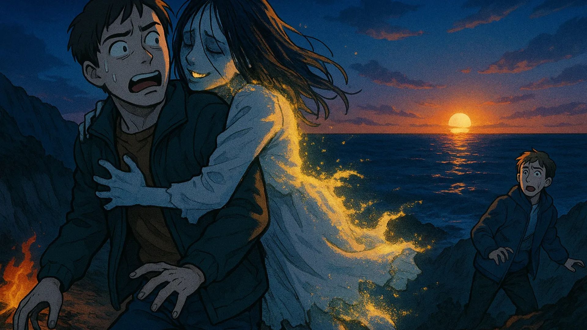 Japanese Ghost Story illustration "title: The Woman of the First Sunrise"