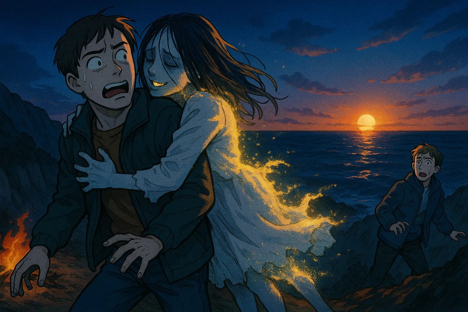 Japanese Ghost Story illustration "title: The Woman of the First Sunrise"