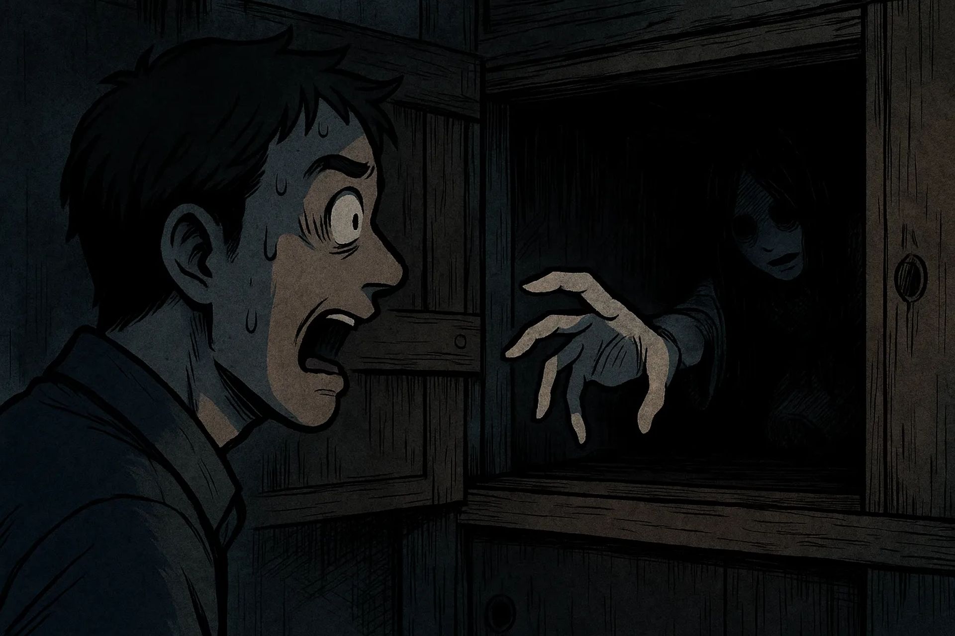 Japanese Ghost Story illustration "title: The House of Water Sounds"