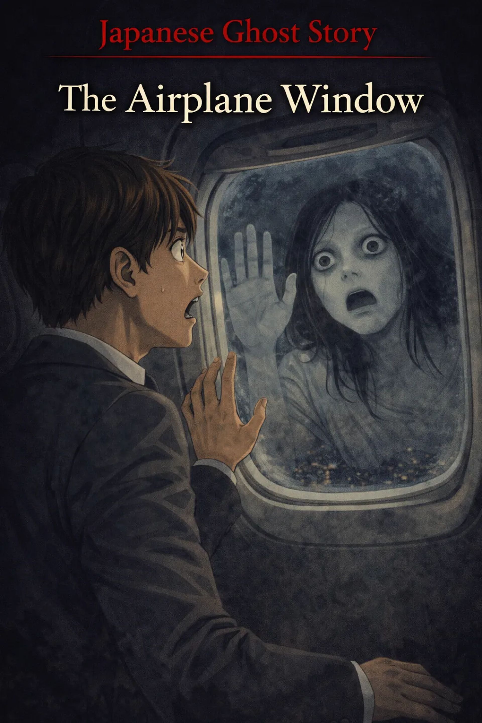 Japanese Ghost Story illustration "title: The Airplane Window"