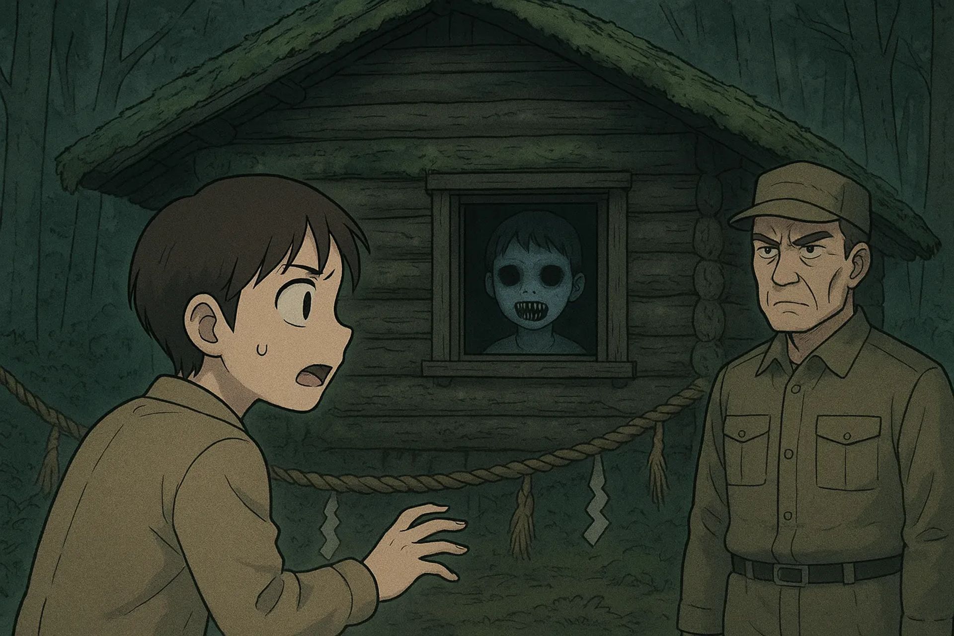 Japanese Ghost Story illustration "title: The Cottage in the Deep Mountains"