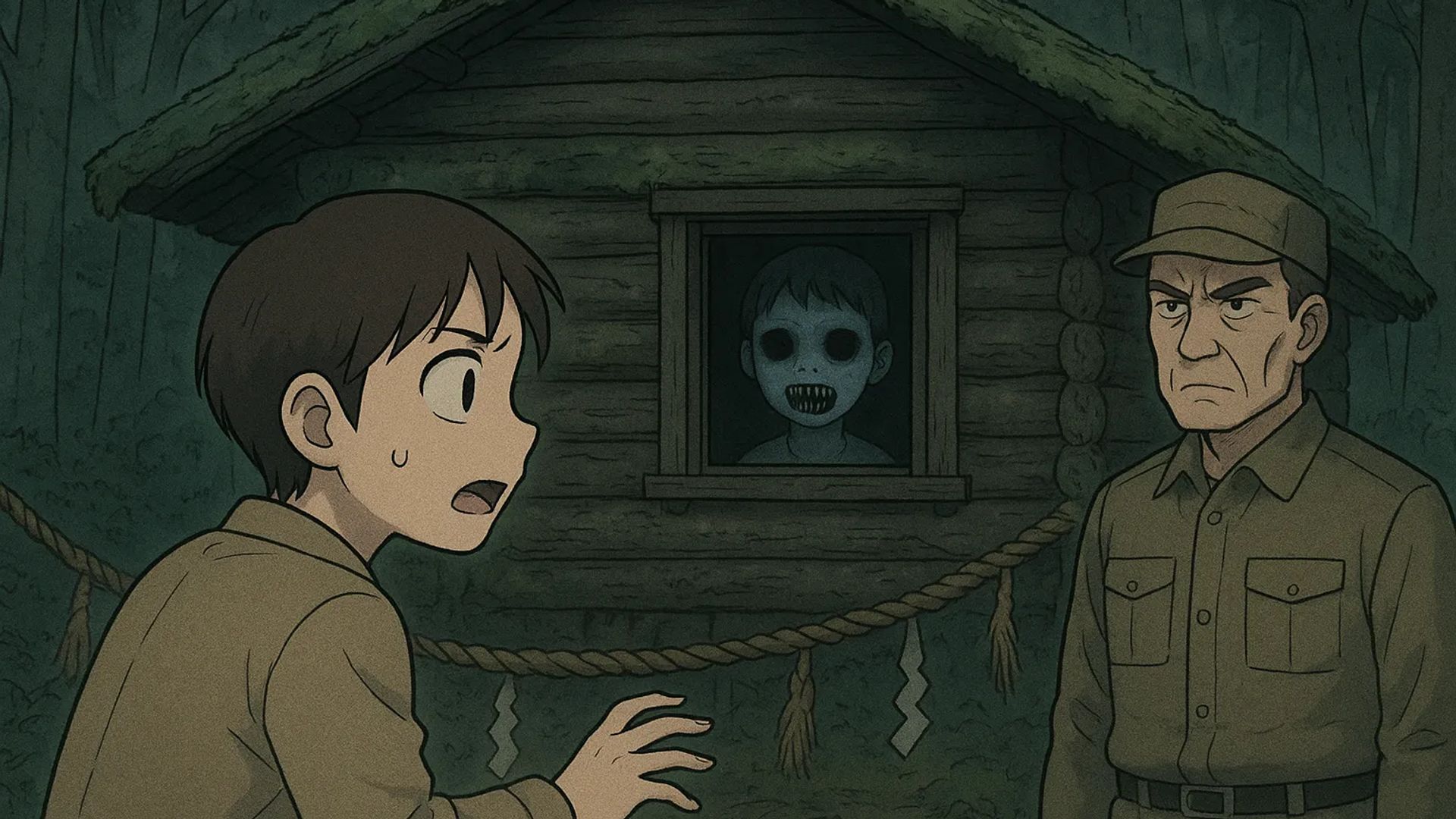 Japanese Ghost Story illustration "title: The Cottage in the Deep Mountains"