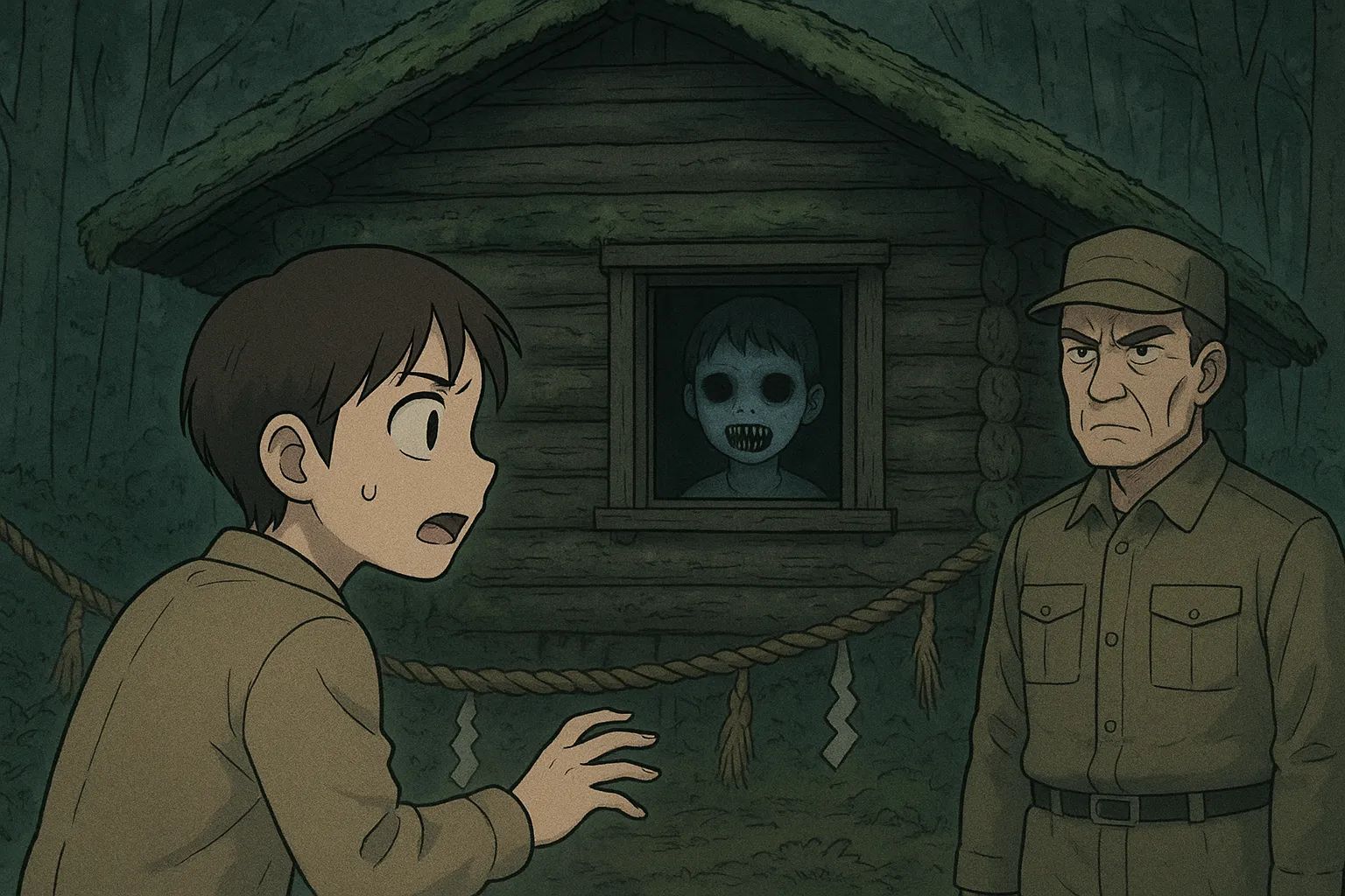 Japanese Ghost Story illustration "title: The Cottage in the Deep Mountains"