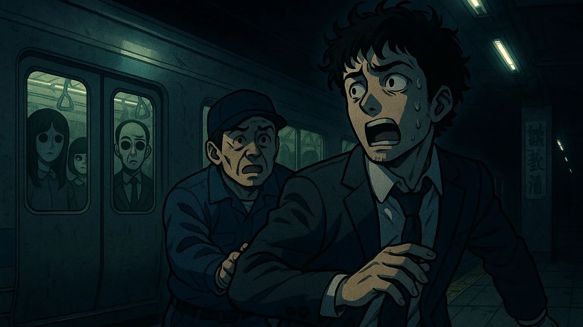 Japanese Ghost Story illustration "title: The Train Station Stairs"