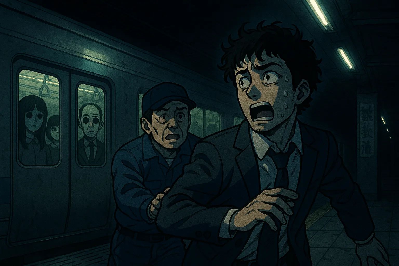 Japanese Ghost Story illustration "title: The Train Station Stairs"