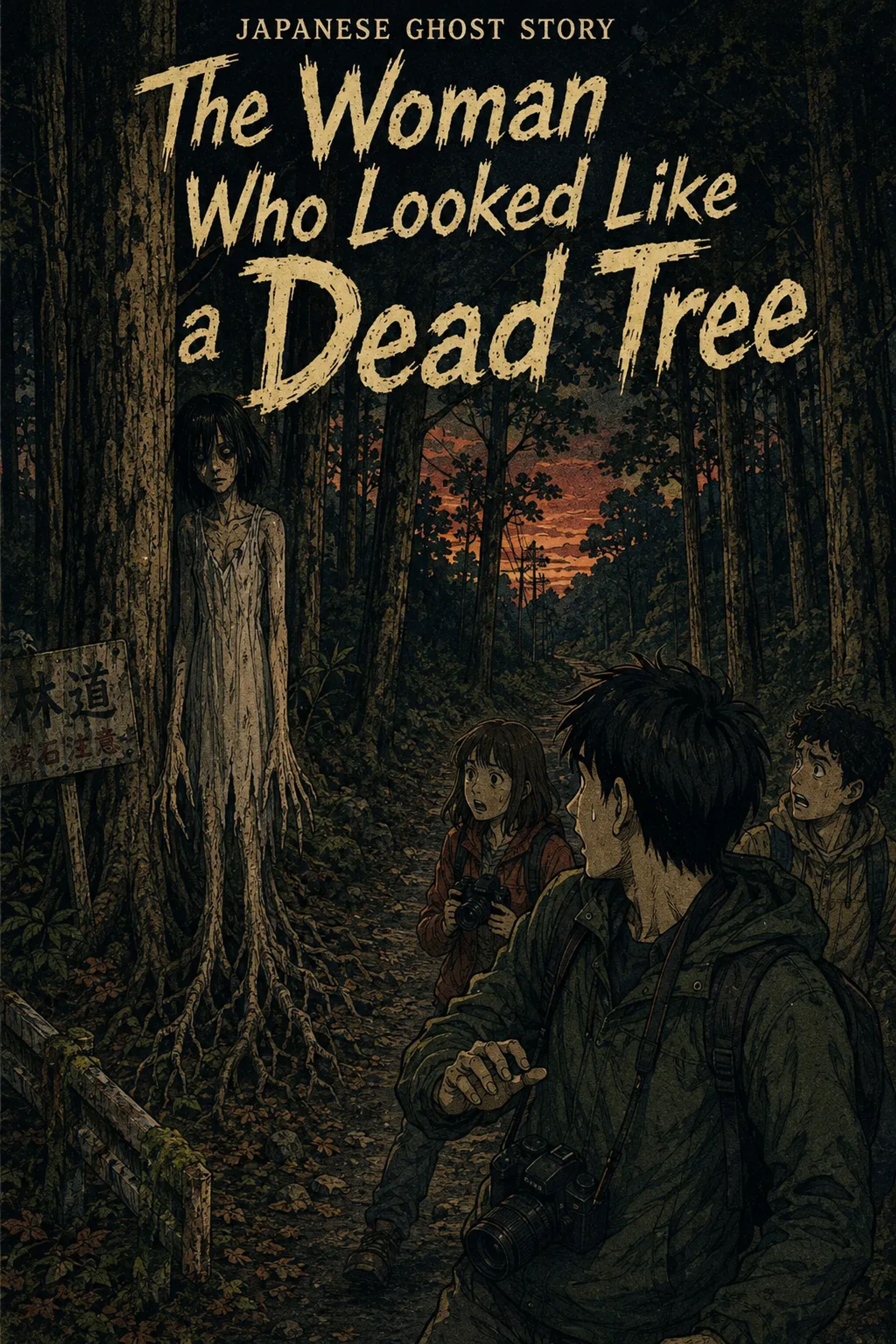 Japanese Ghost Story illustration "title: The Woman Who Looked Like a Dead Tree"