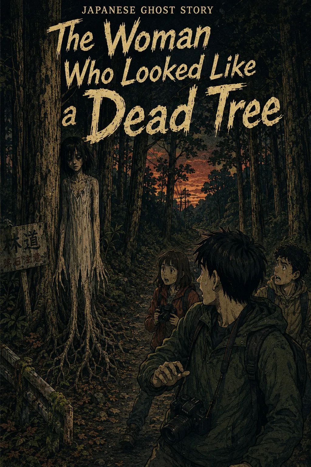 Japanese Ghost Story illustration "title: The Woman Who Looked Like a Dead Tree"