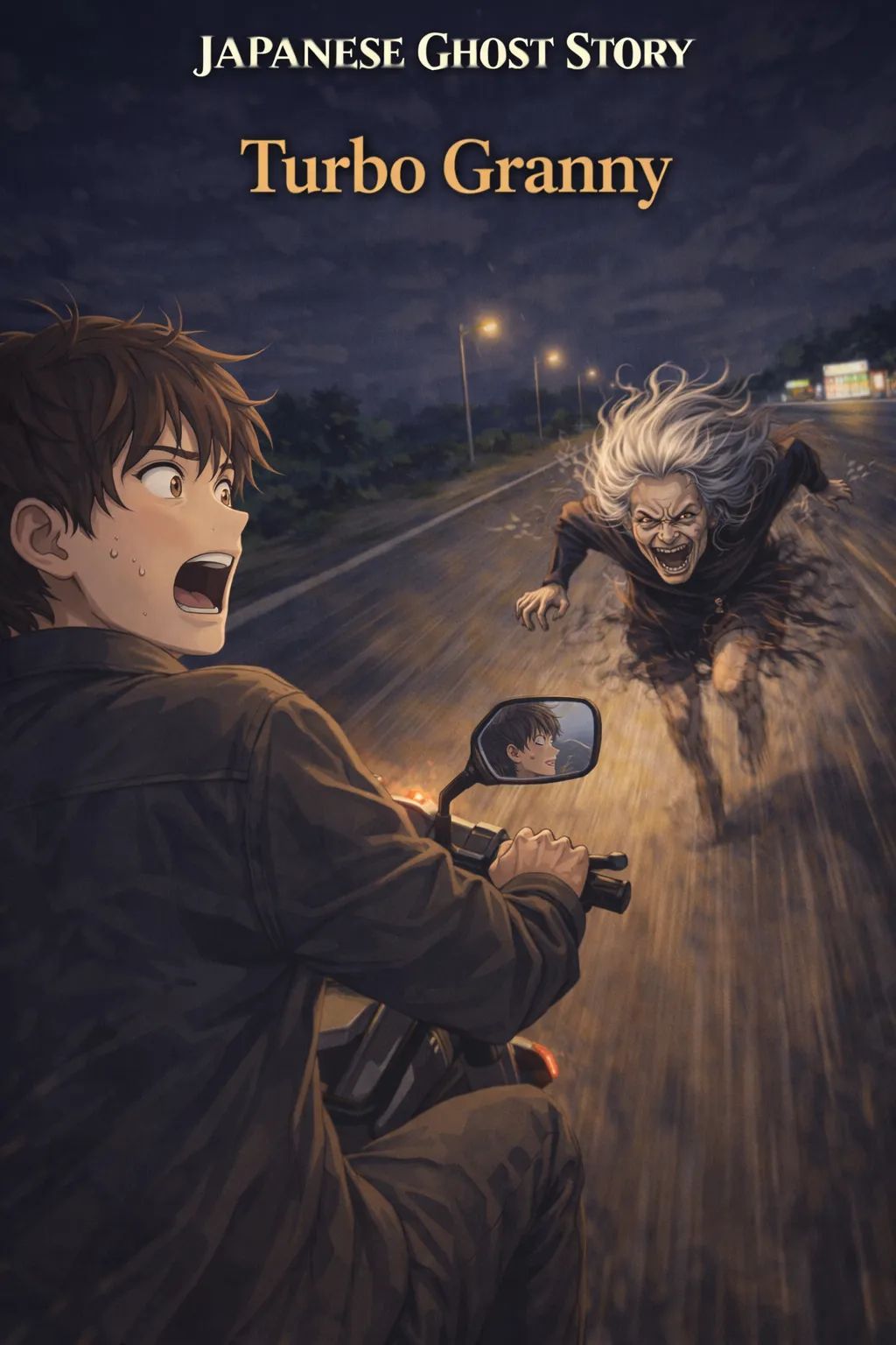 Japanese Ghost Story illustration "title: Encounter with the Turbo Granny"