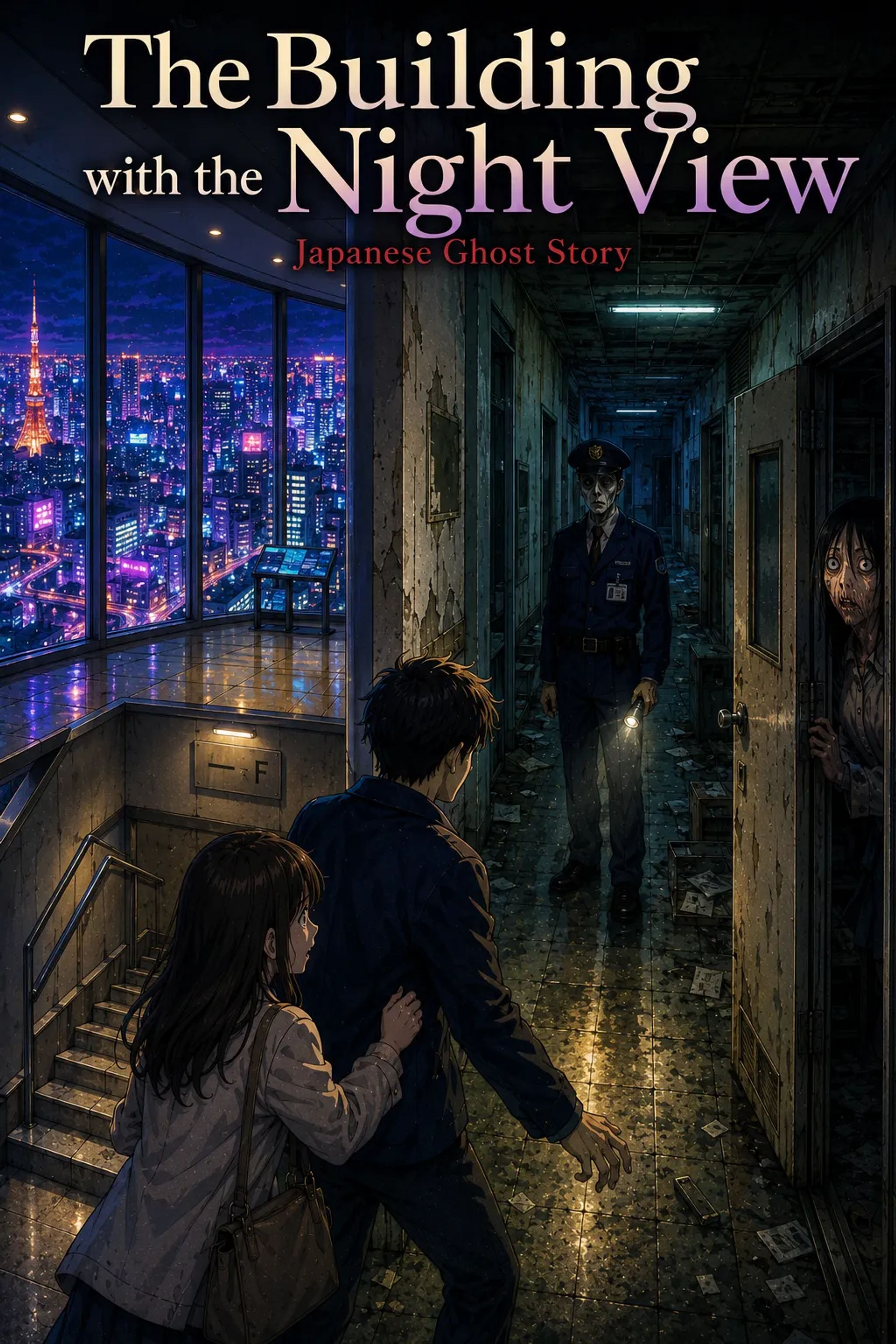 Japanese Ghost Story illustration "title: The Building with the Night View"