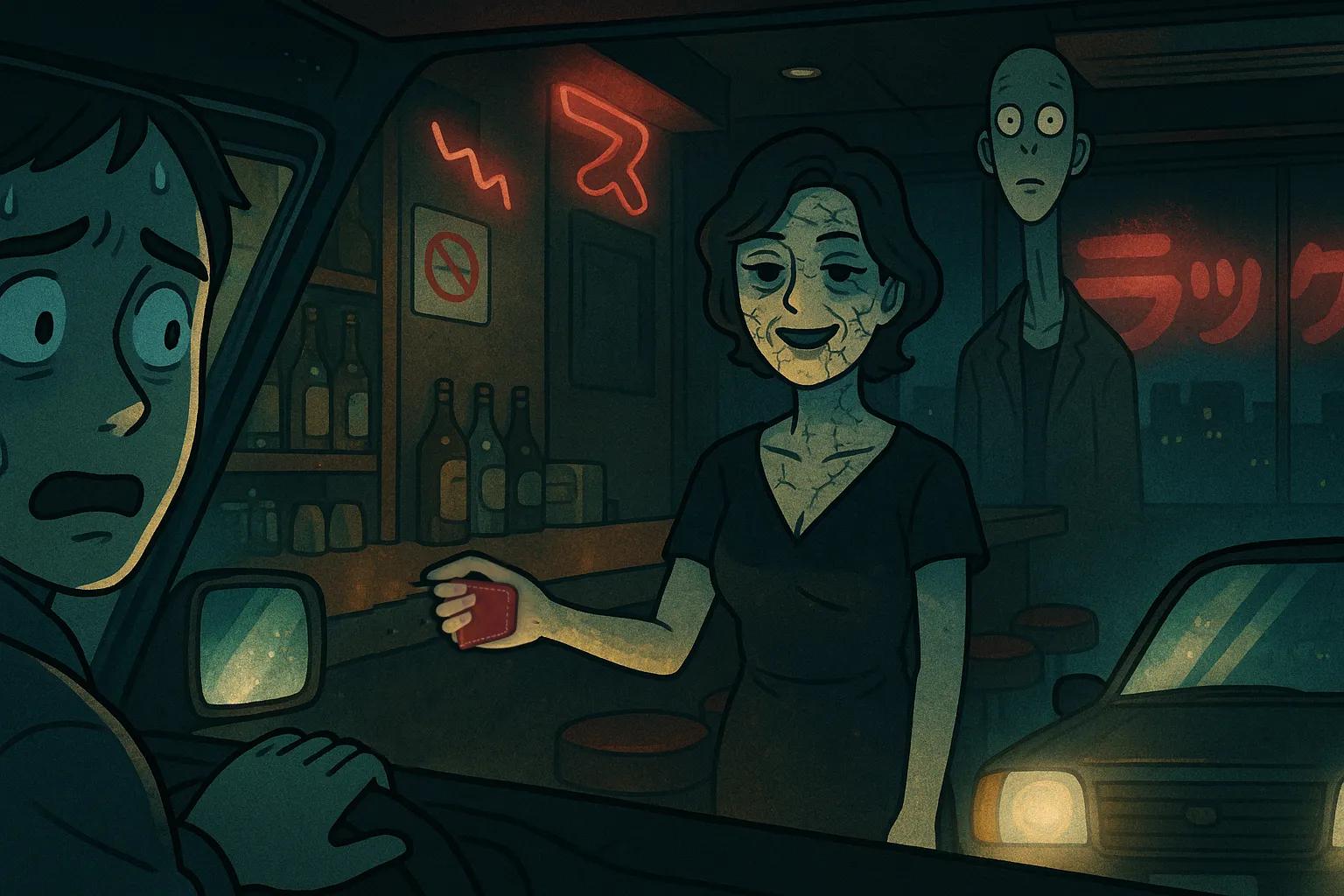 Japanese Ghost Story illustration "title: スナックの呼び出し"