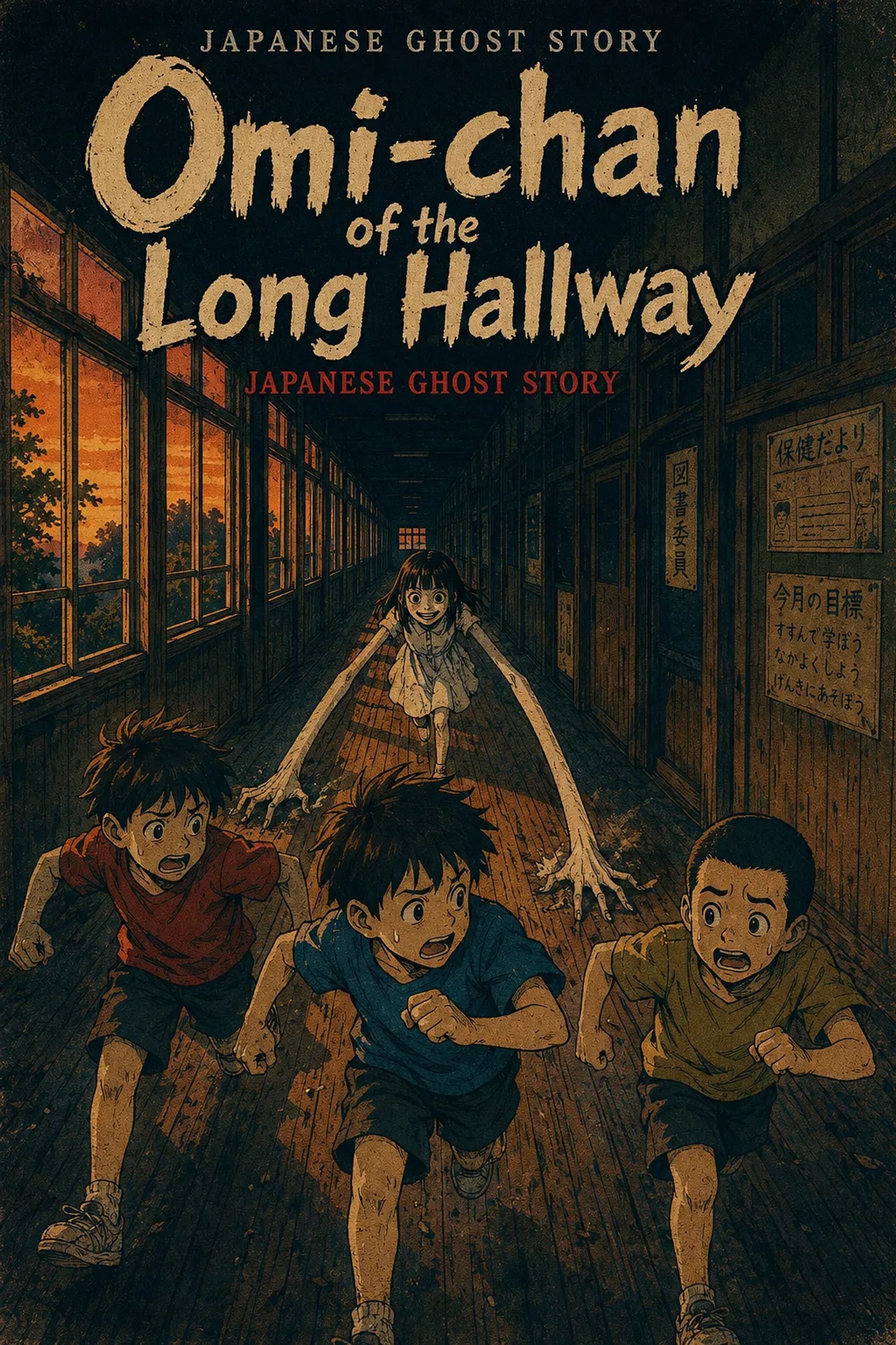 Japanese Ghost Story illustration "title: Omi-chan of the Long Hallway"
