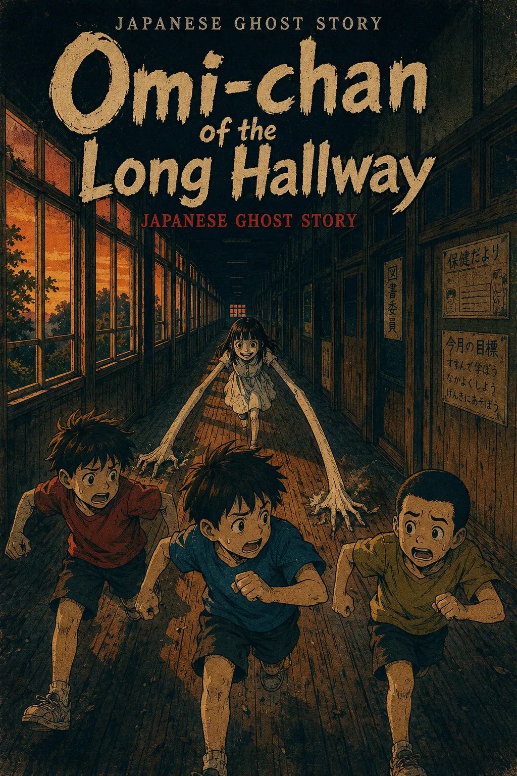 Japanese Ghost Story illustration "title: Omi-chan of the Long Hallway"