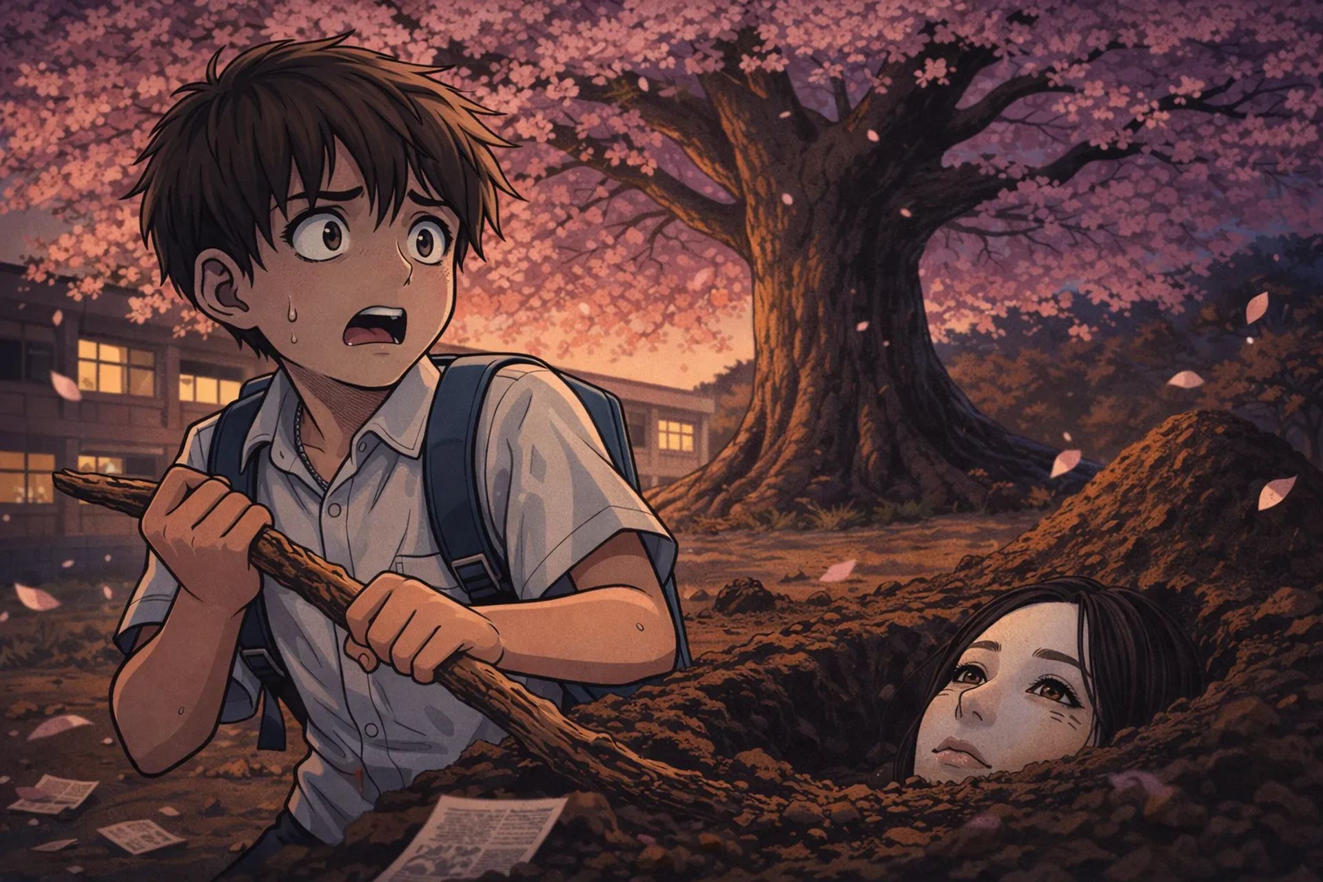 Japanese Ghost Story illustration "title: Under the Cherry Tree"