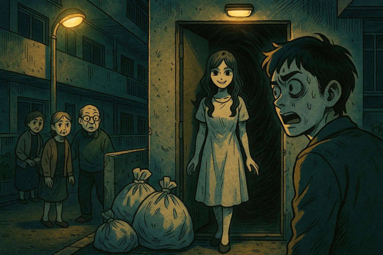 Japanese Ghost Story illustration "title: 魅惑の団地妻"
